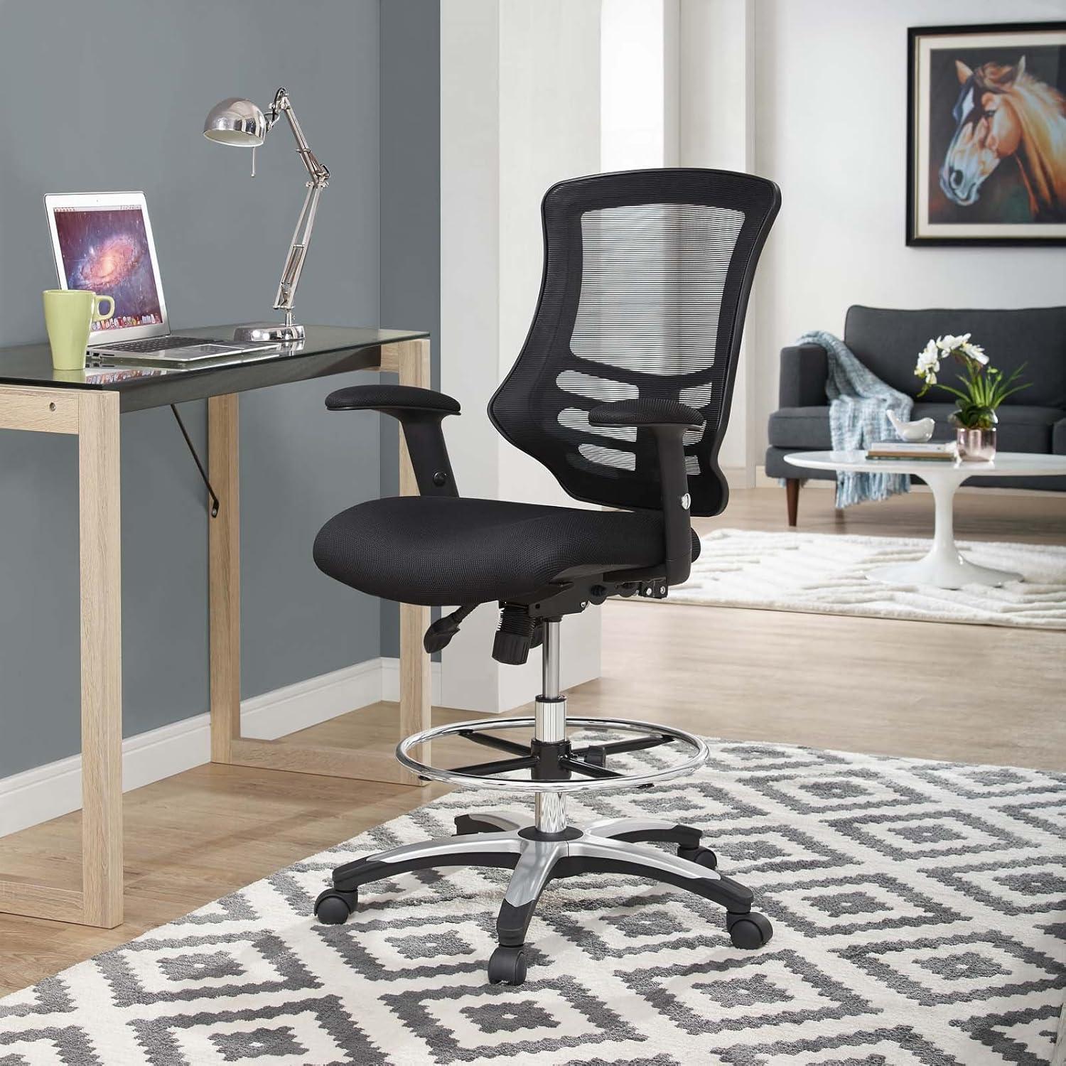 Calibrate Ergonomic 43" Black Mesh Drafting Chair with Adjustable Arms