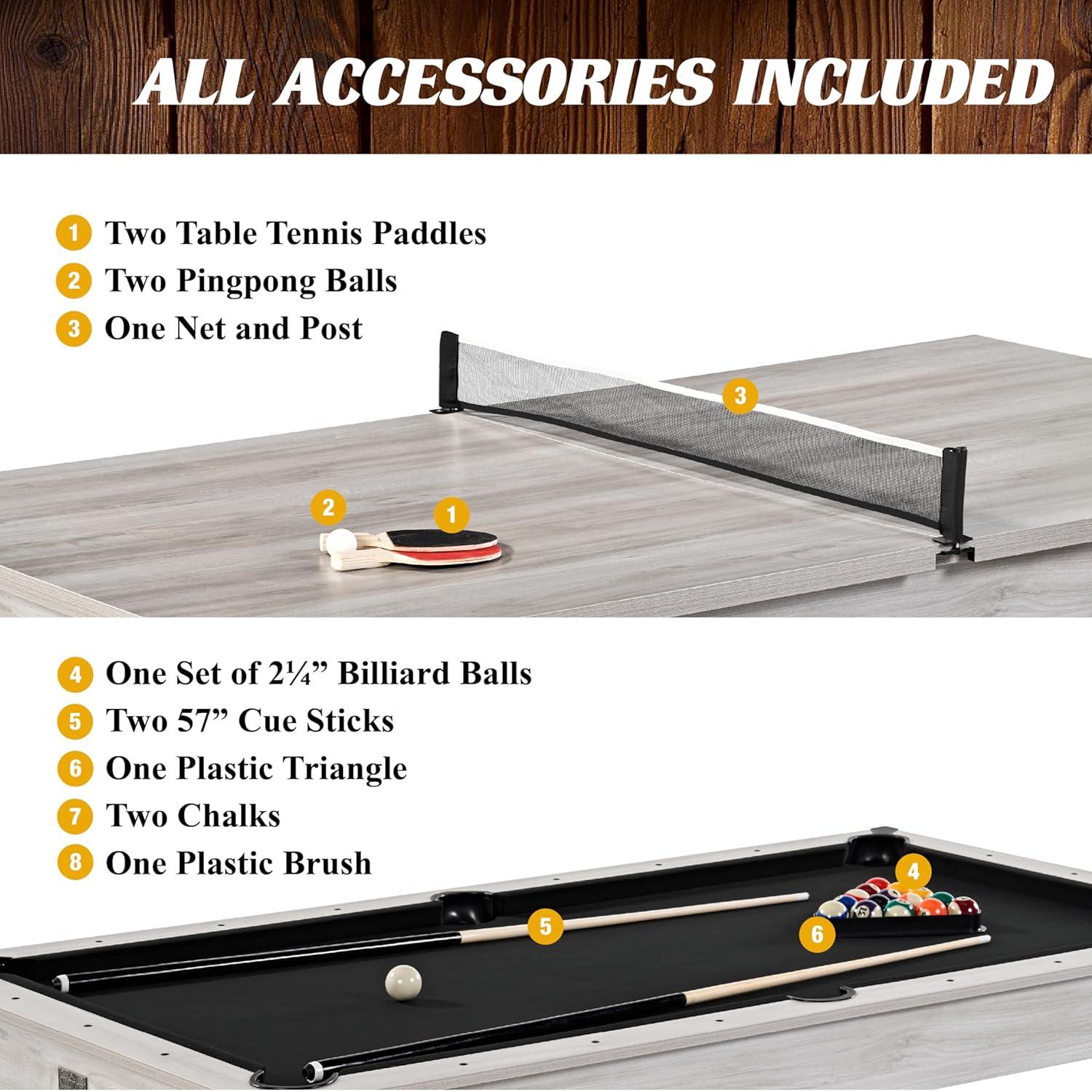 Barrington Billiards Company Barrington Billiards Monteray 3-in-1 Combination Table includes 7’ Billiard Table, Table Tennis and Dining Top with Game Accessories & Rolling Storage Caddy
