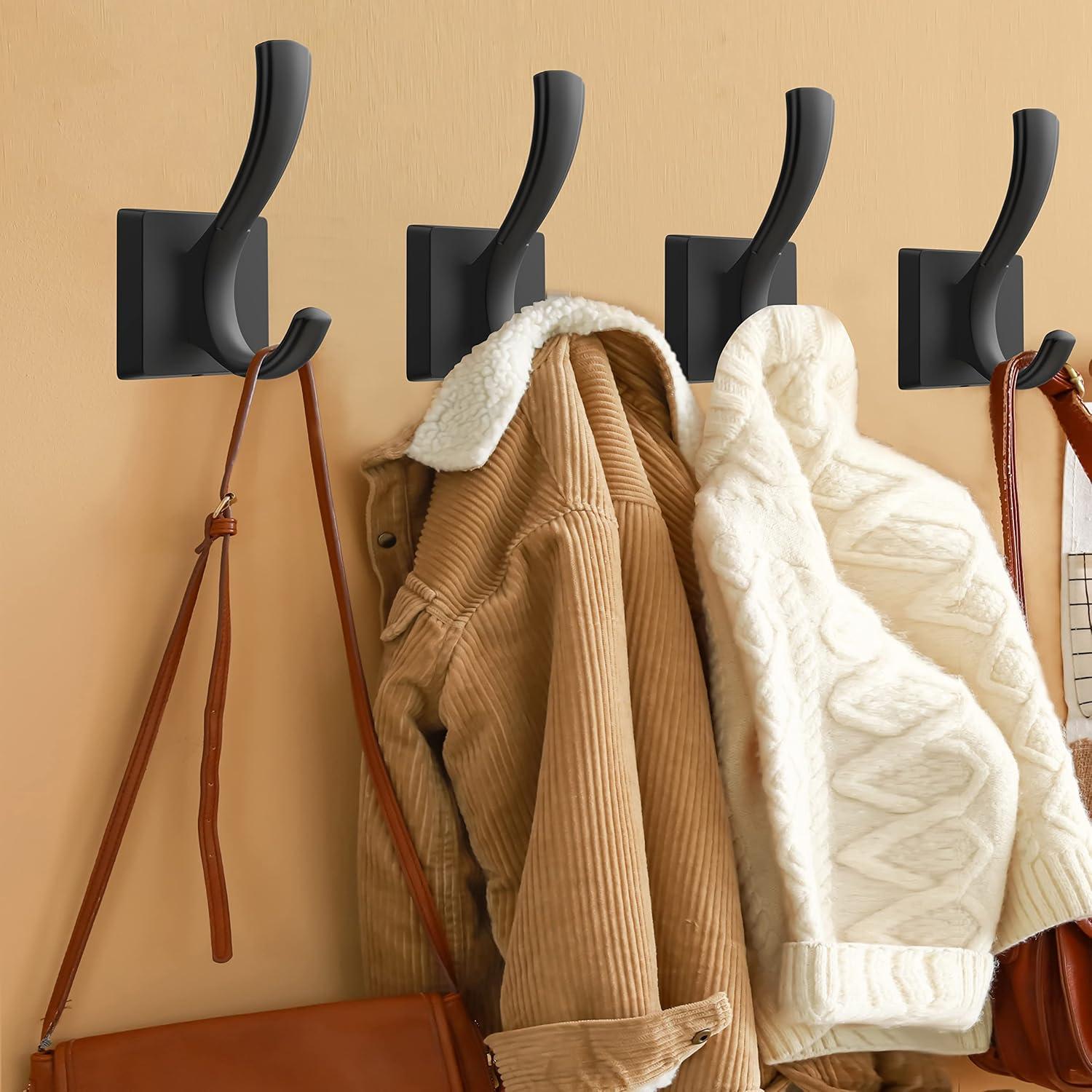 Heavy Duty Black Aluminum Wall Hooks for Coats and Towels