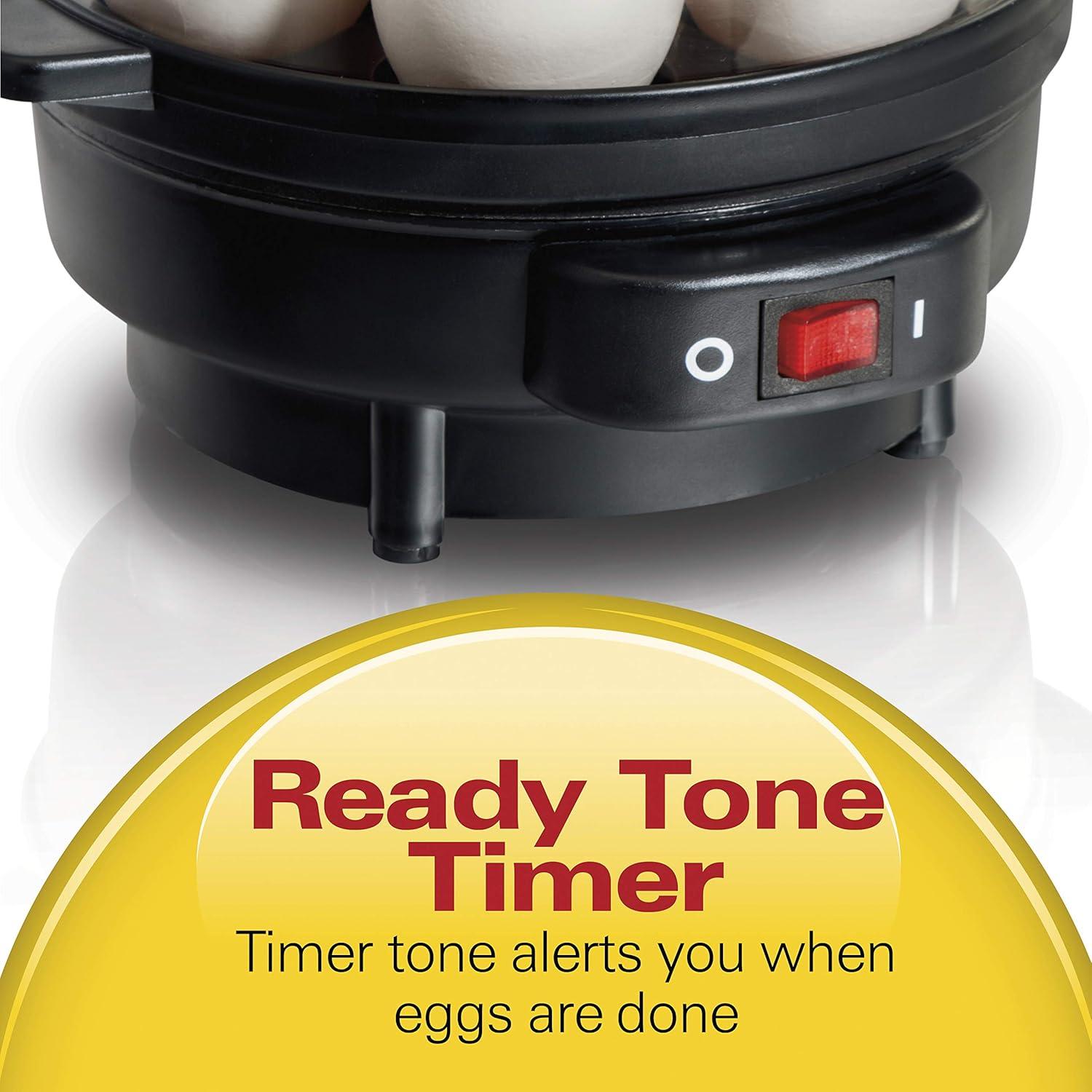 Hamilton Beach Electric Egg Cooker and Poacher for Soft, Hard Boiled or Poached with Ready Timer, Holds 7, Black (25500)