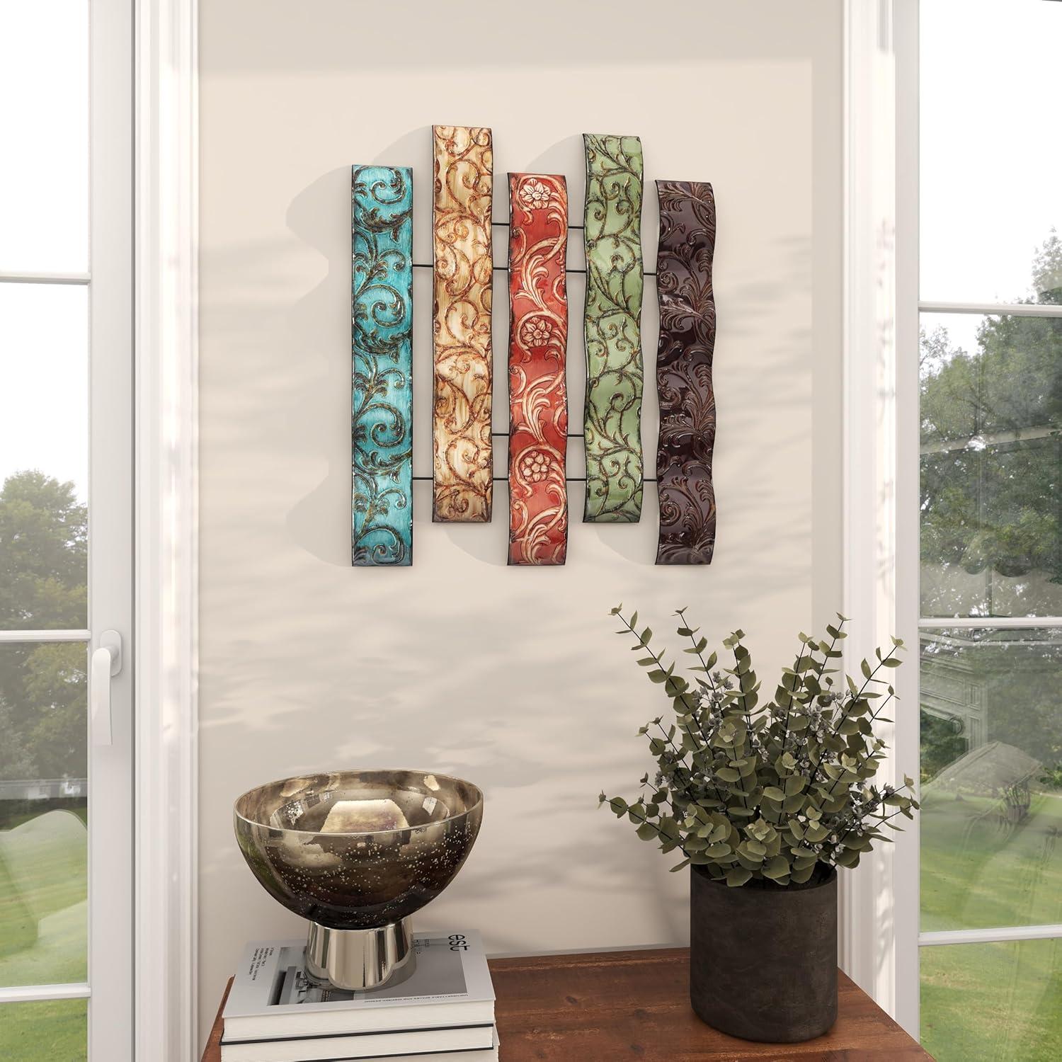 DecMode Multi Colored Metal 5 Wavy Panels Abstract Wall Decor with Embossed Details