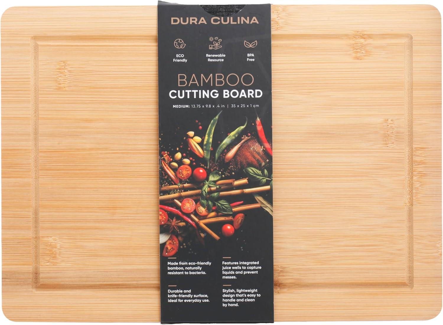 Dura Culina® Bamboo Cutting Boards, Natural, Bamboo Kitchen Chopping Board for Food Prep, Chopping, and Carving Meat, Fruits, and Vegetables - Medium