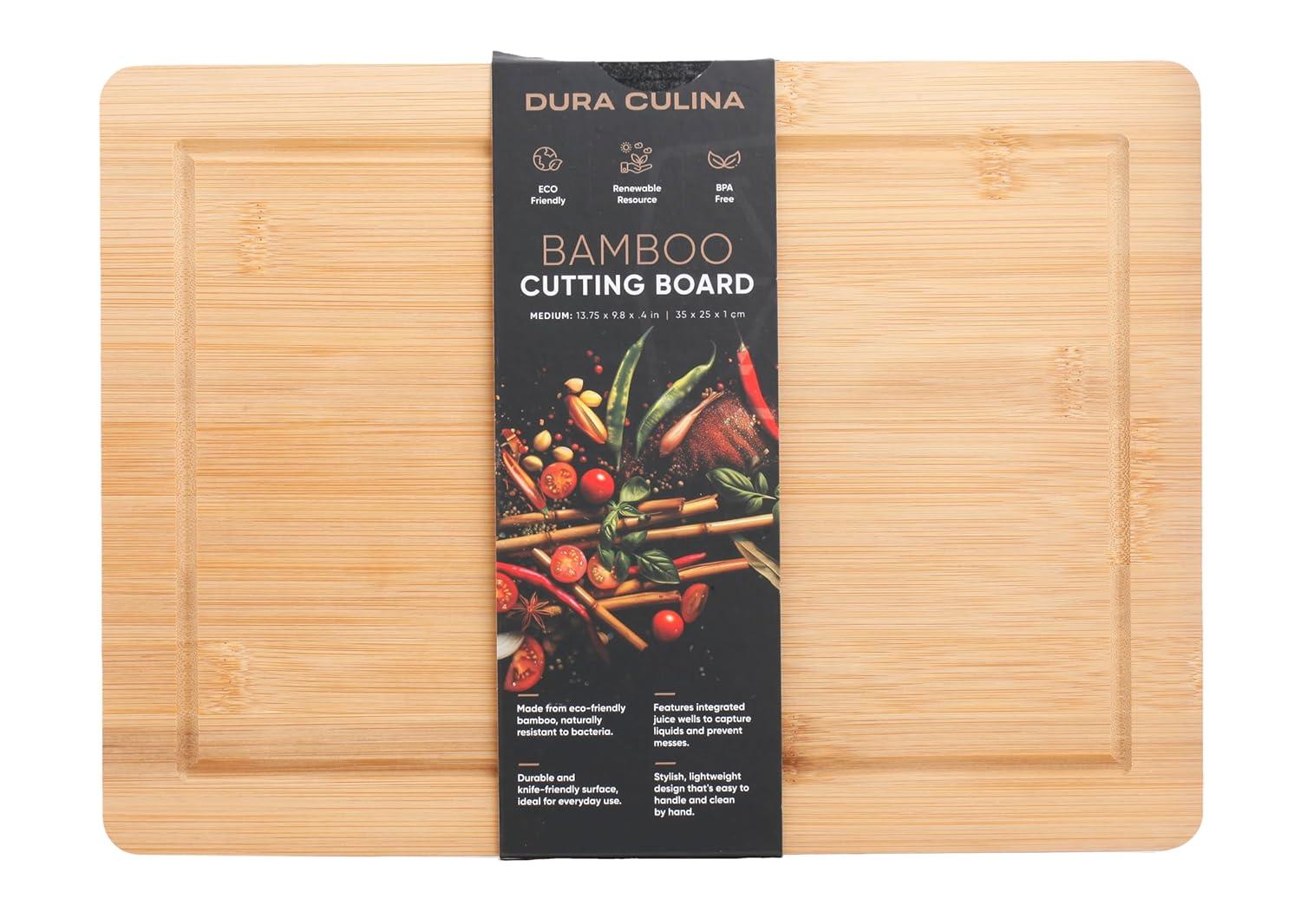 Dura Culina® Bamboo Cutting Boards, Natural, Bamboo Kitchen Chopping Board for Food Prep, Chopping, and Carving Meat, Fruits, and Vegetables - Medium
