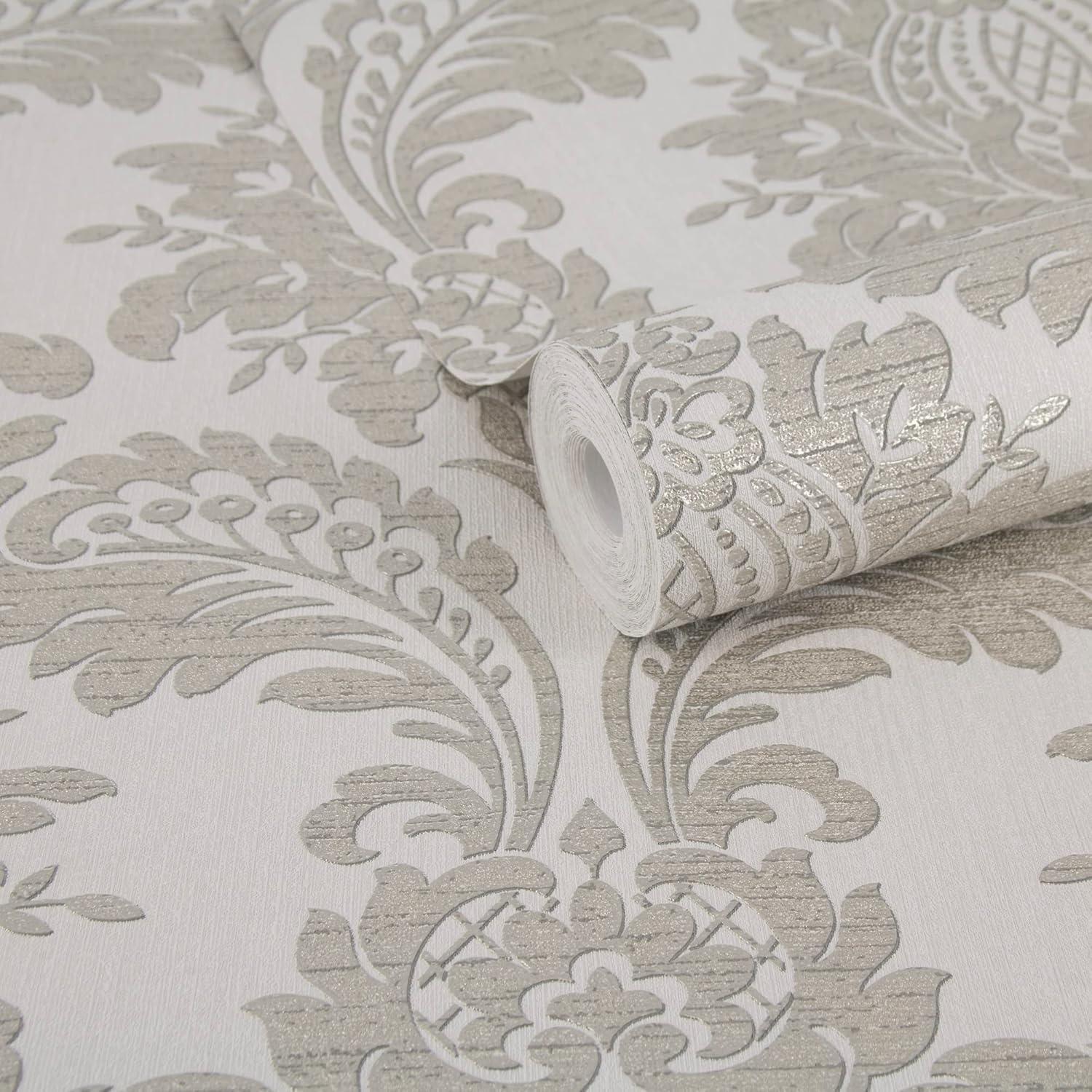 Archive Damask Grey Wallpaper