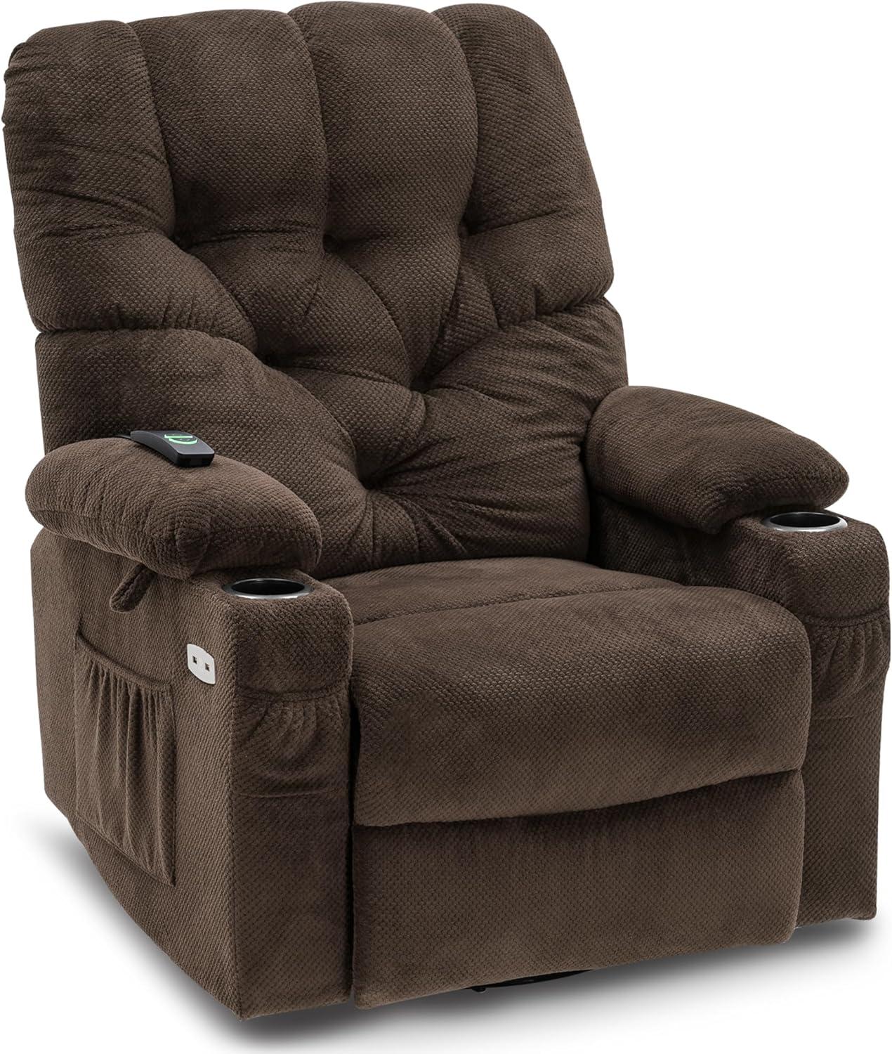 MCombo Power Swivel Glider Recliner Chair Fabric Recliner, Brown Fabric 7797