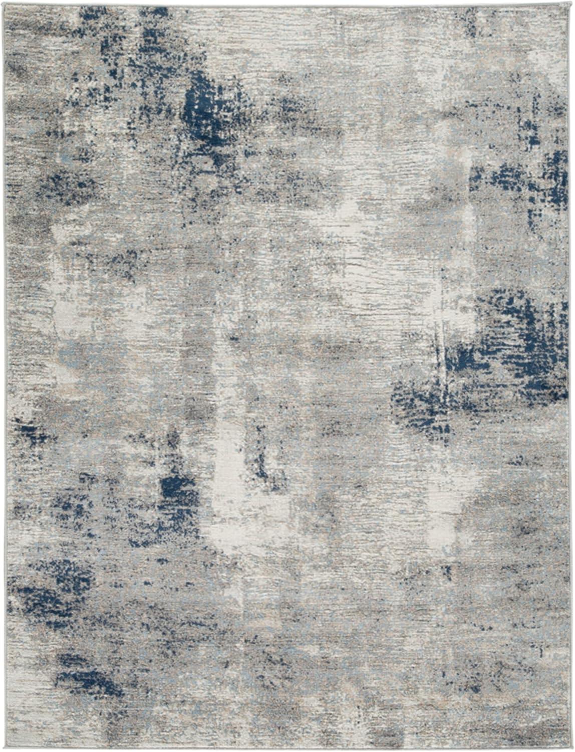 Gray and Blue Abstract 5' x 7' Stain-Resistant Rug