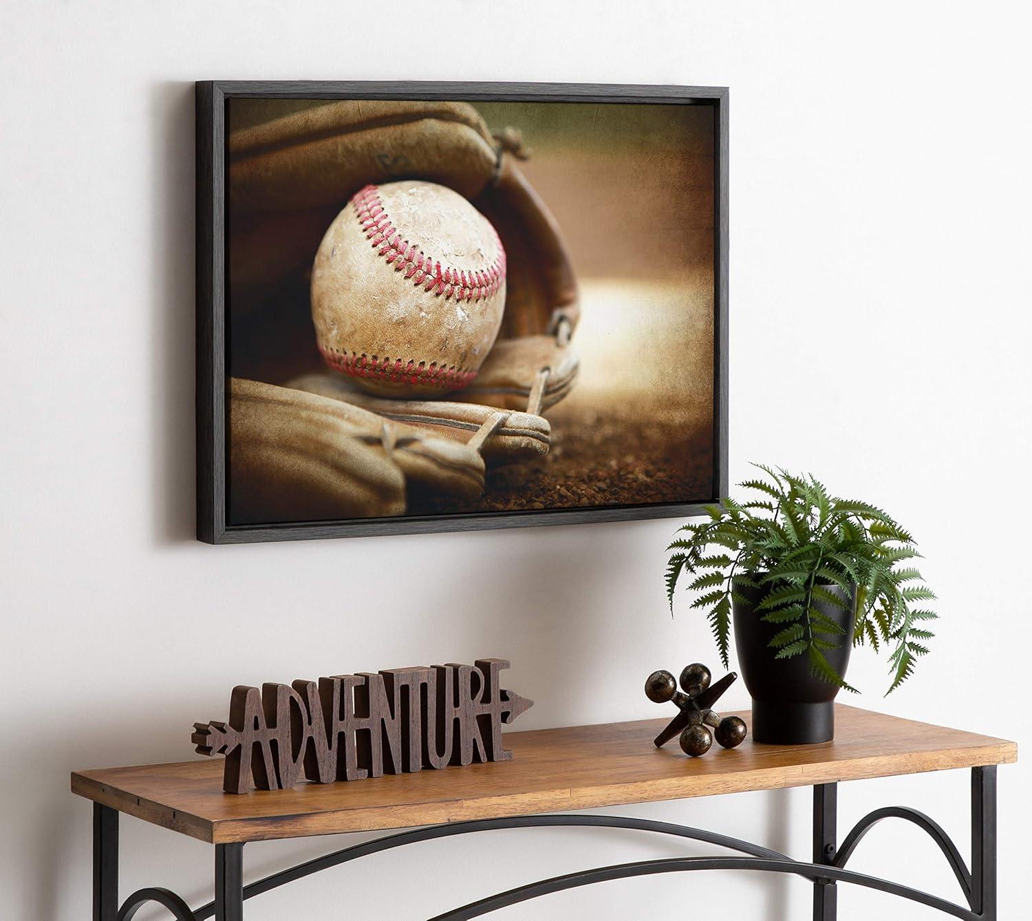 DesignOvation 18" x 24" Sylvie Baseball Glove Framed Canvas by Shawn St. Peter Gray: Vintage Sports Wall Art