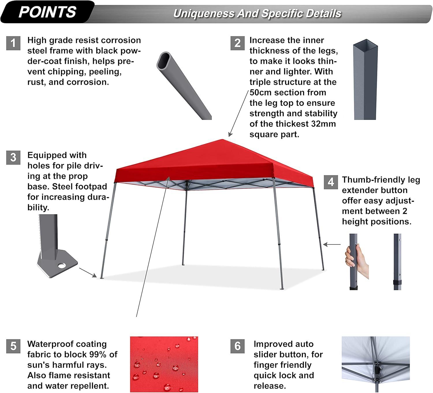 Red 10x10 Steel Frame Pop-Up Canopy Tent