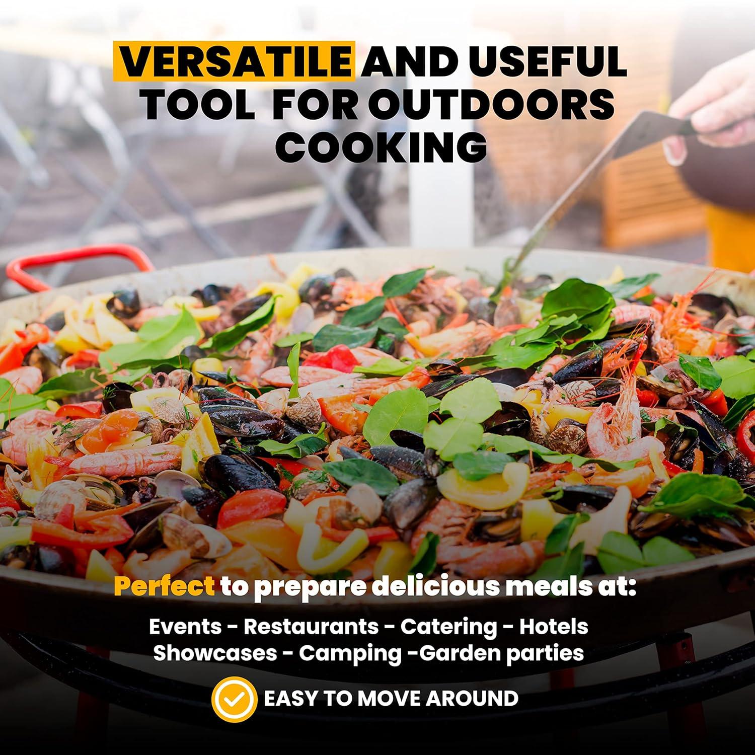 Machika Paella Pan Set with Burner Carbon Steel Outdoor Pan and Legs Manufactured by Garcima (Andreu I 12 Servings)