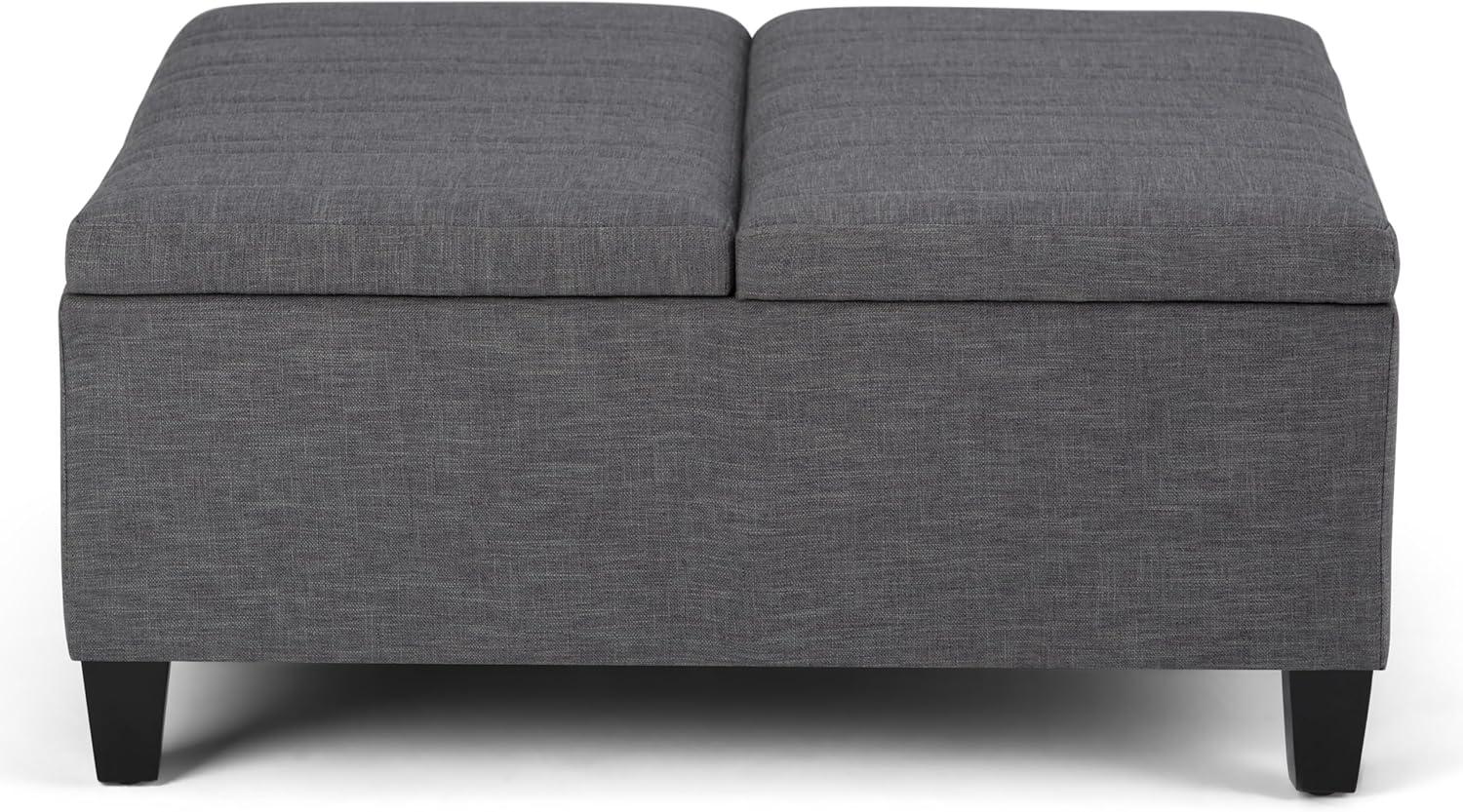 Simpli Home Ellis 36"W Upholstered Square Coffee Table Storage Ottoman with Split Lift Top