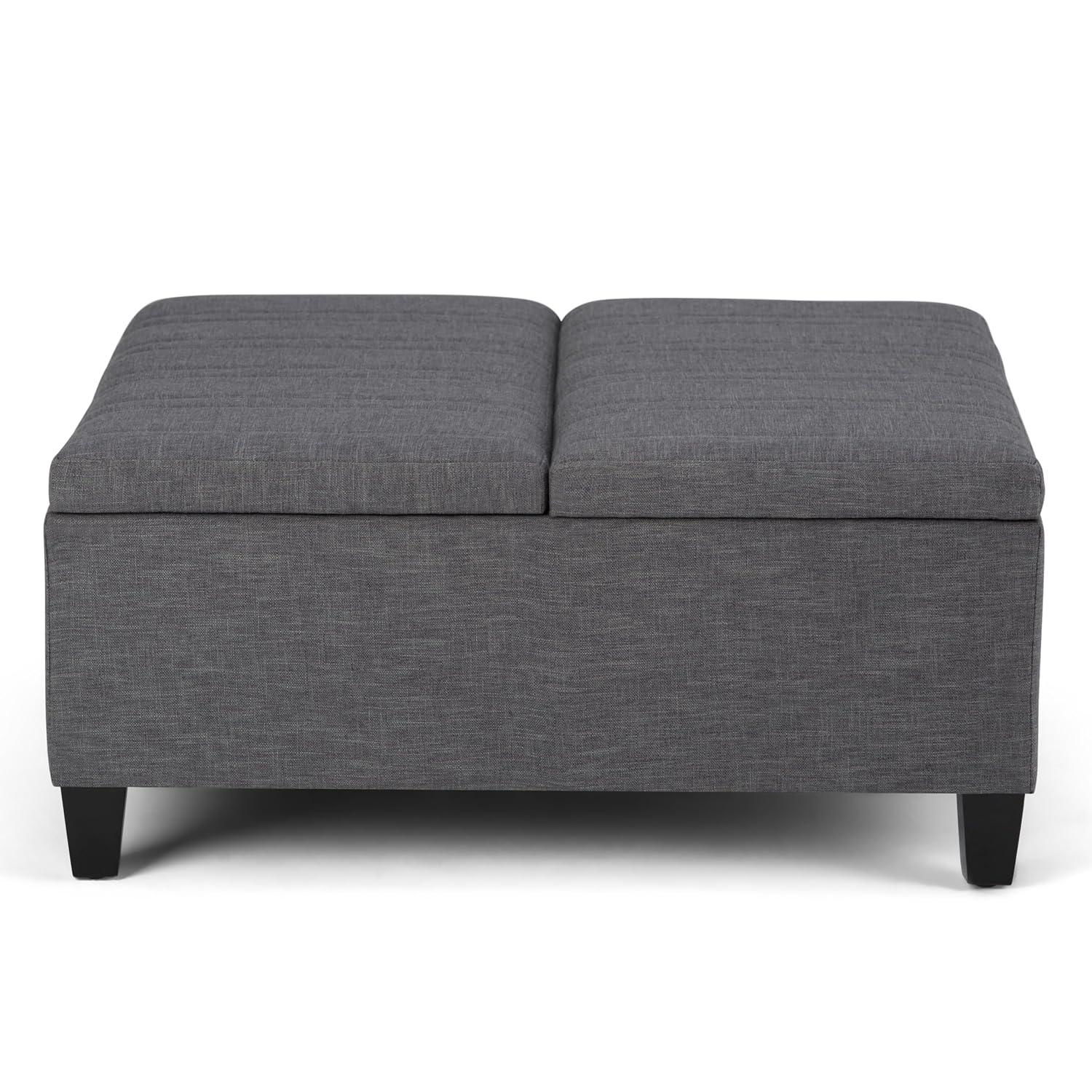 Simpli Home Ellis 36"W Upholstered Square Coffee Table Storage Ottoman with Split Lift Top