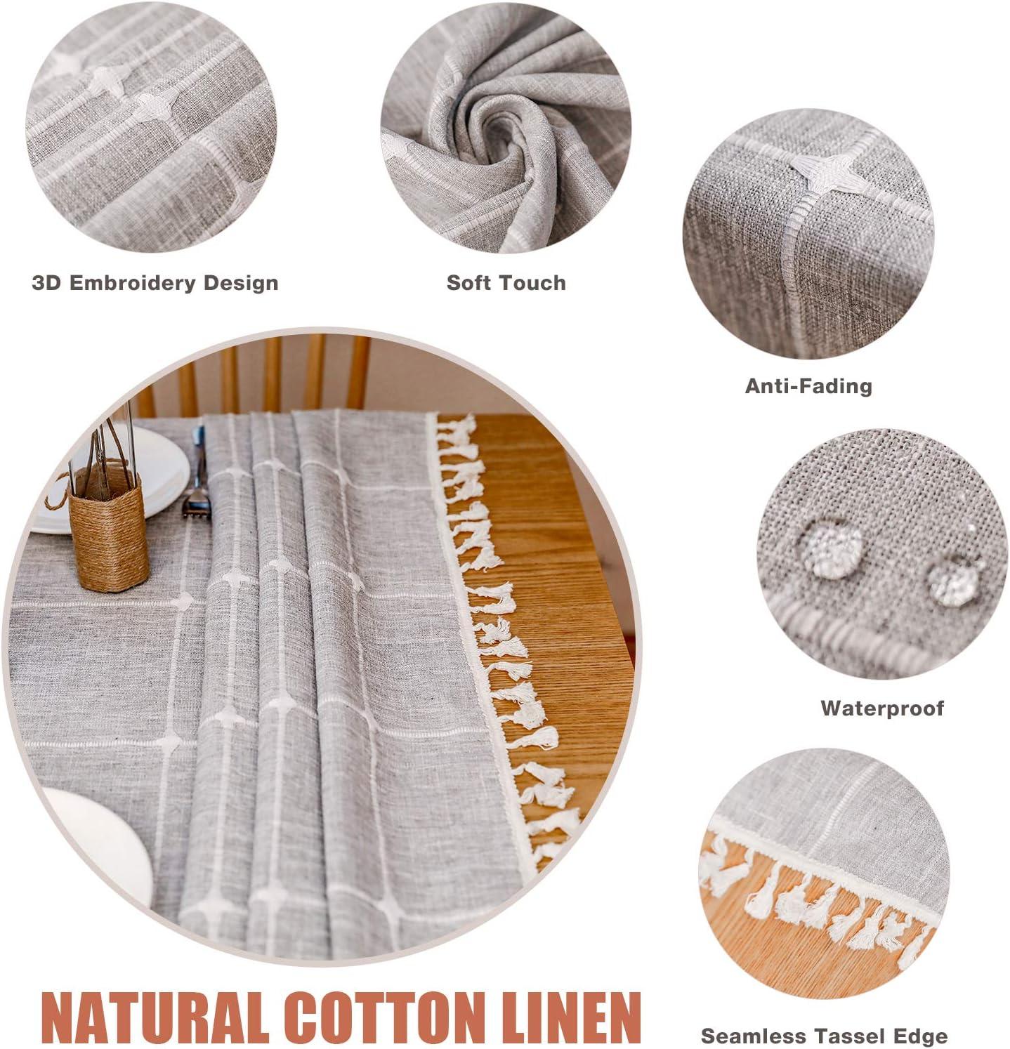 Vonabem Table Cloth Tassel Cotton Linen Table Cover for Kitchen Dinning Wrinkle Free Table Cloths Rectangle/Oblong (58''x102'', 8-10 Seats, Grey)