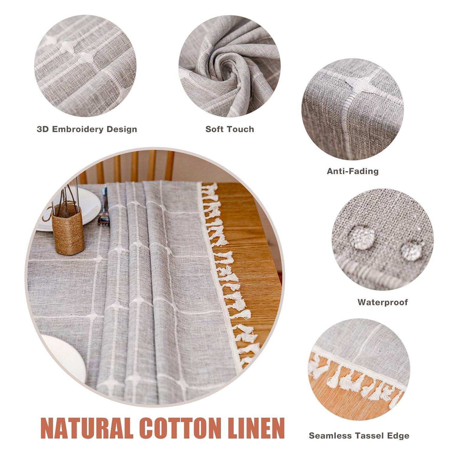 Vonabem Table Cloth Tassel Cotton Linen Table Cover for Kitchen Dinning Wrinkle Free Table Cloths Rectangle/Oblong (58''x102'', 8-10 Seats, Grey)