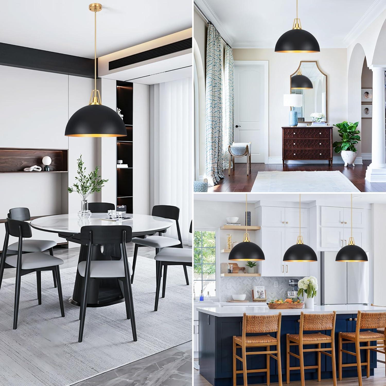 Large Pendant Light Black and Gold Dome Pendant Light Fixtures 17.71” Industrial Hanging Lamp Modern Farmhouse Dome Chandelier Pendant Lighting for Kitchen Island Hallway Dining Room Entryway Foyer