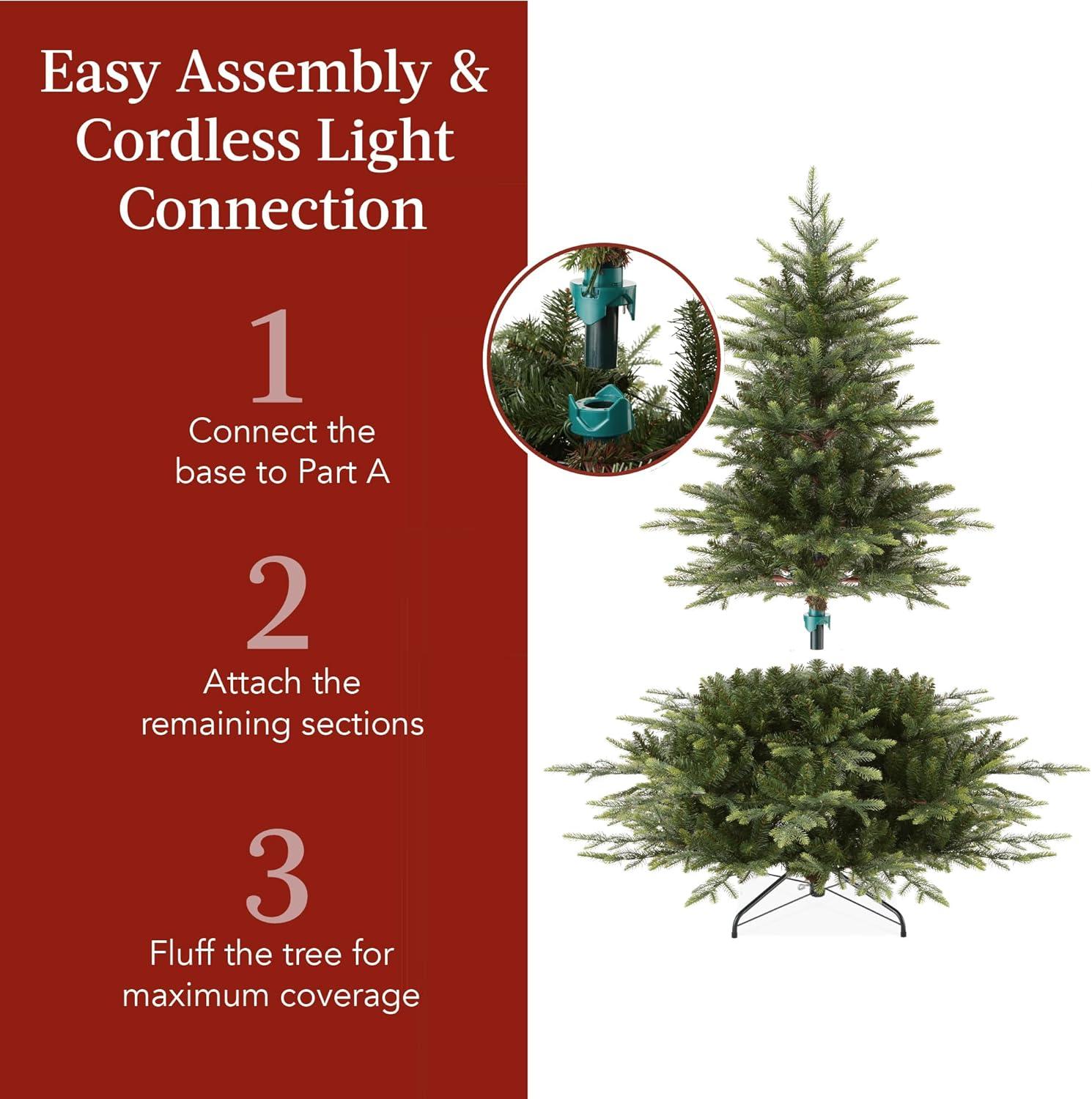 Best Choice Products Pre-Lit Artificial Aspen Noble Fir Christmas Tree w/ Branch Tips, LED Lights