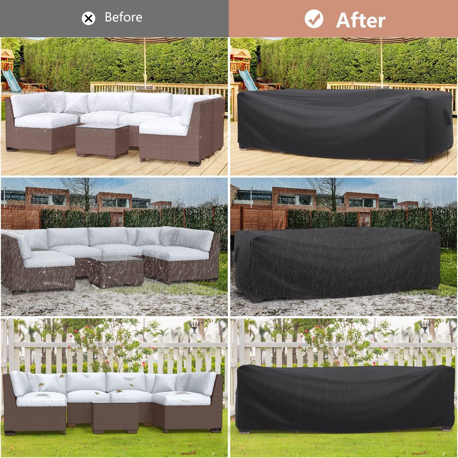 Black Heavy Duty Waterproof Patio Furniture Cover with Click-Close Straps