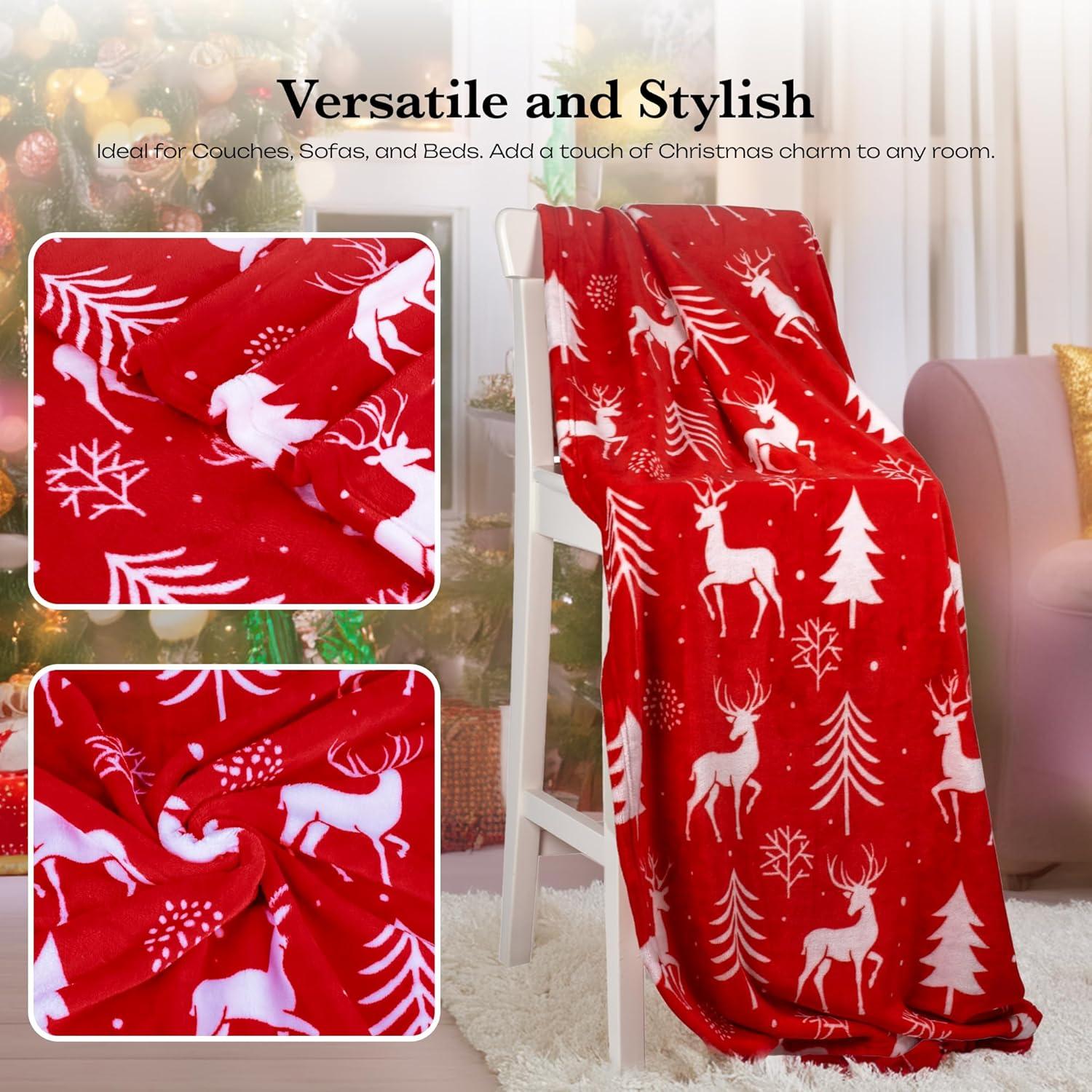 PAVILIA Holiday Festival Christmas Throw Blanket for Couch Bed Sofa, 50x60 (Snowflake Red)