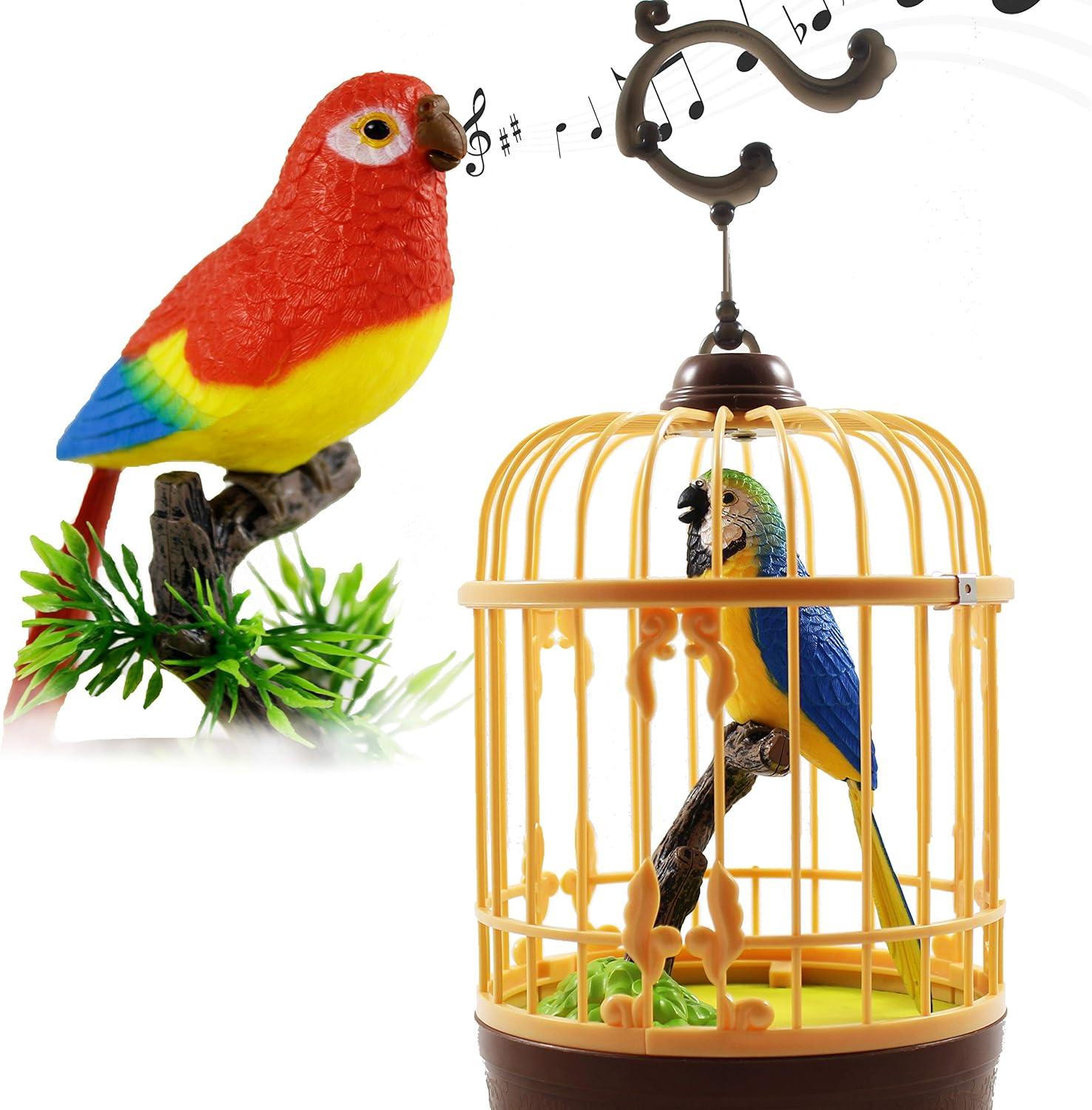 Haktoys Sound & Motion-Activated Chirping Bird in Cage – Realistic Singing Toy with Moving Beak & Melodic Sounds | Battery-Operated Decorative Desk & Room Accent