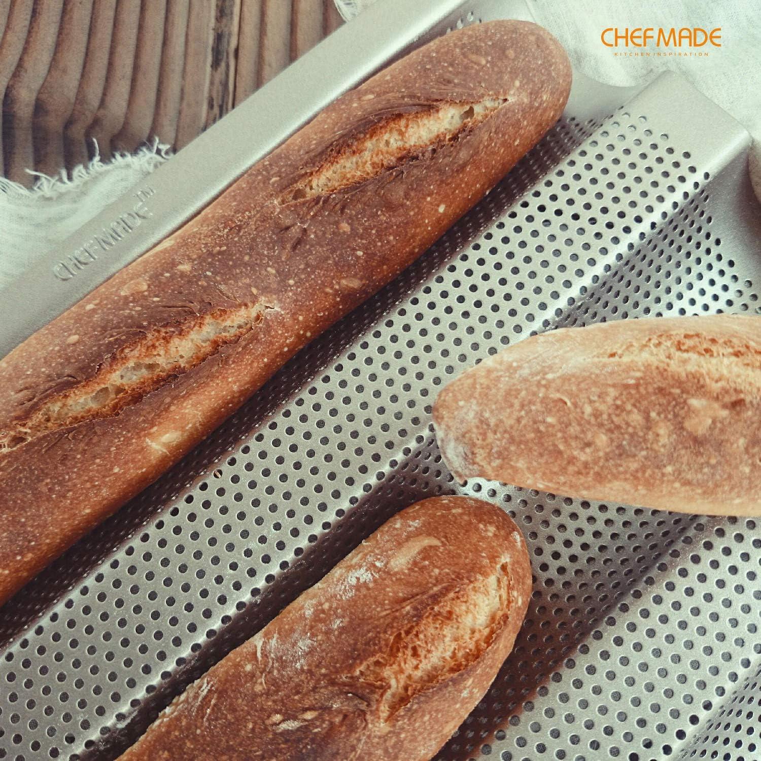 CHEFMADE 15 Inch 3 Wave Loaves Perforated Baguette Pan