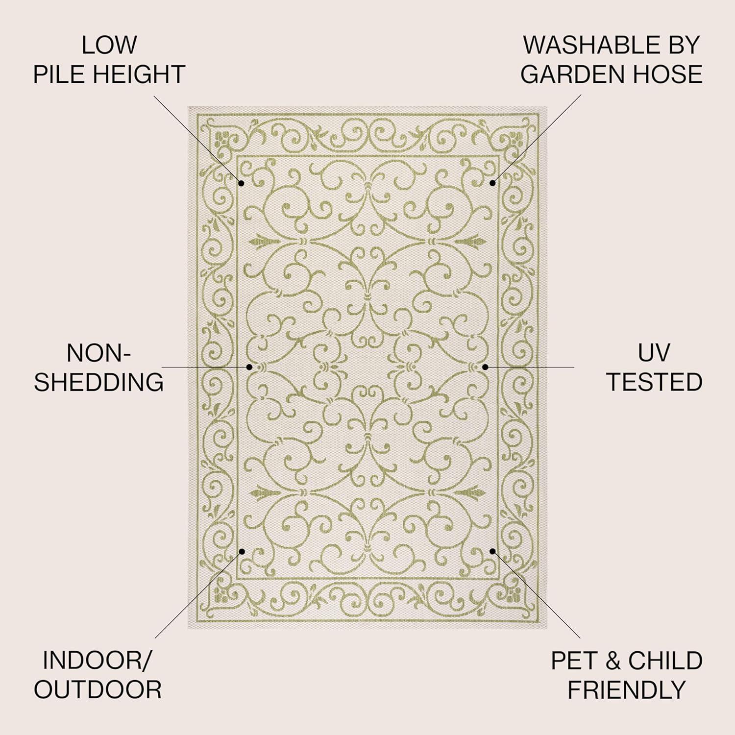 5' x 5' Charleston Vintage Filigree Textured Weave Indoor/Outdoor Area Rug, Cream/Green - JONATHAN Y