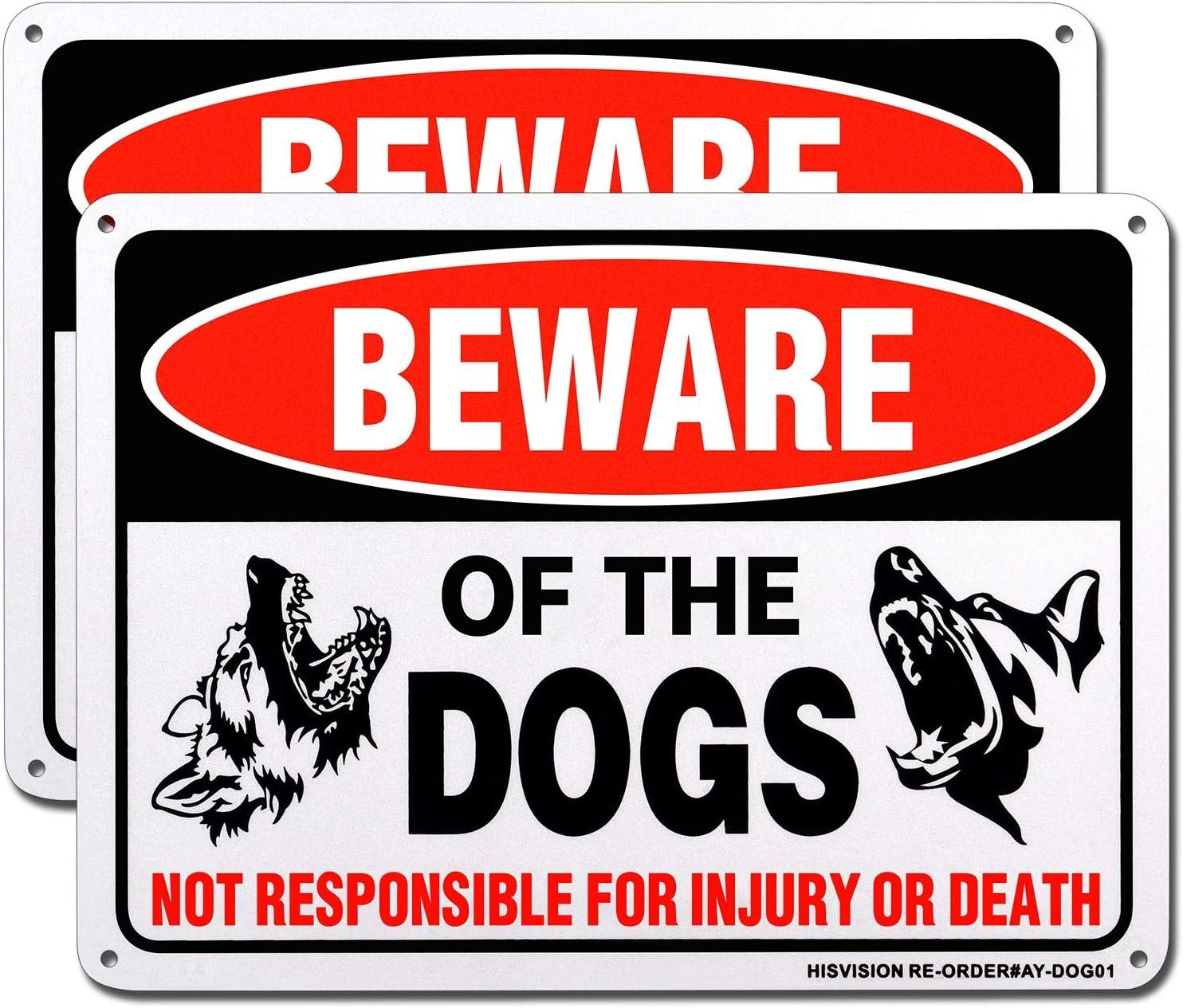 Beware of Dog Red and Black Aluminum Warning Sign 10" x 7"