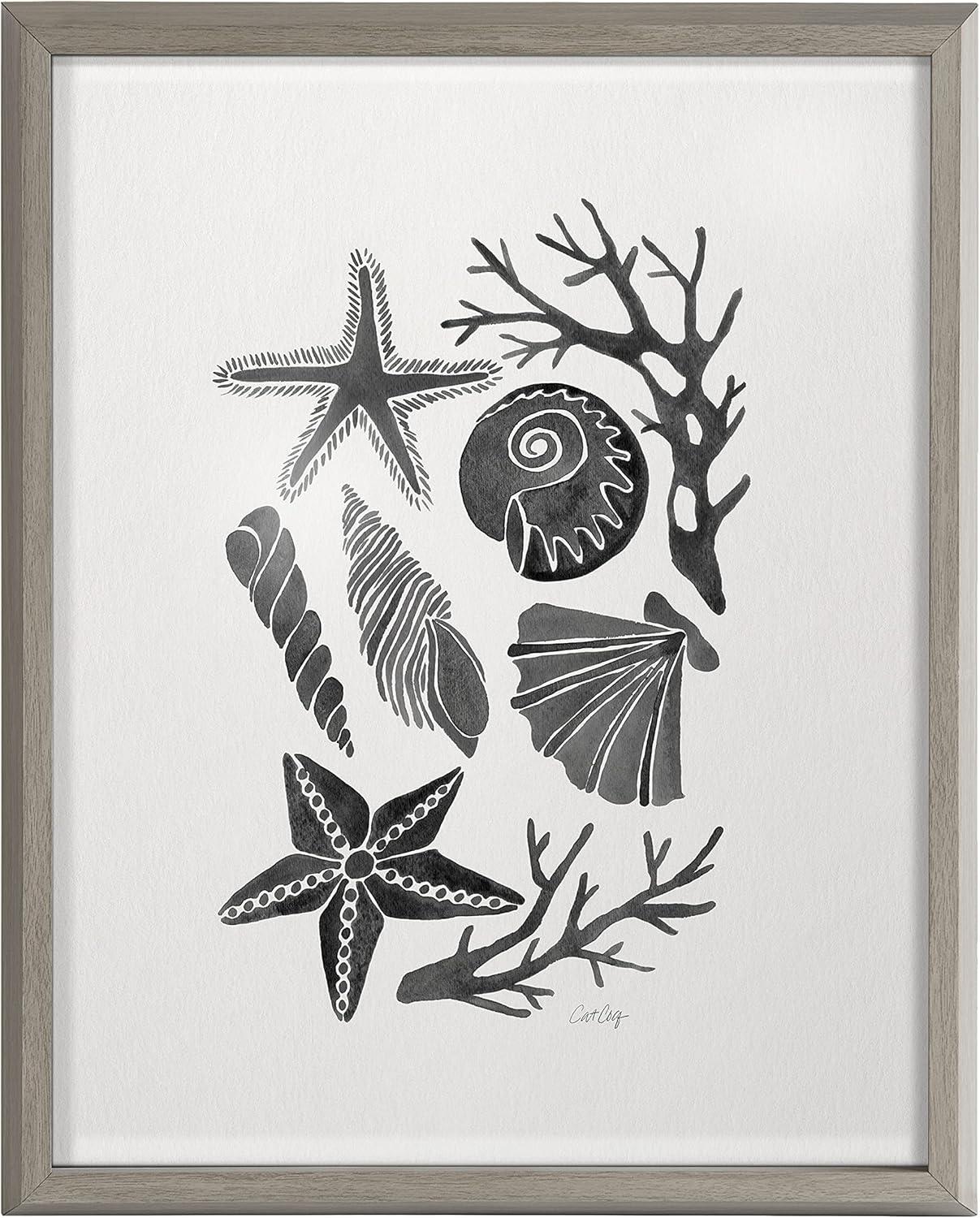 16" x 20" Blake Seashells Black by Cat Coquillette Framed Printed Glass Gray - Kate & Laurel All Things Decor
