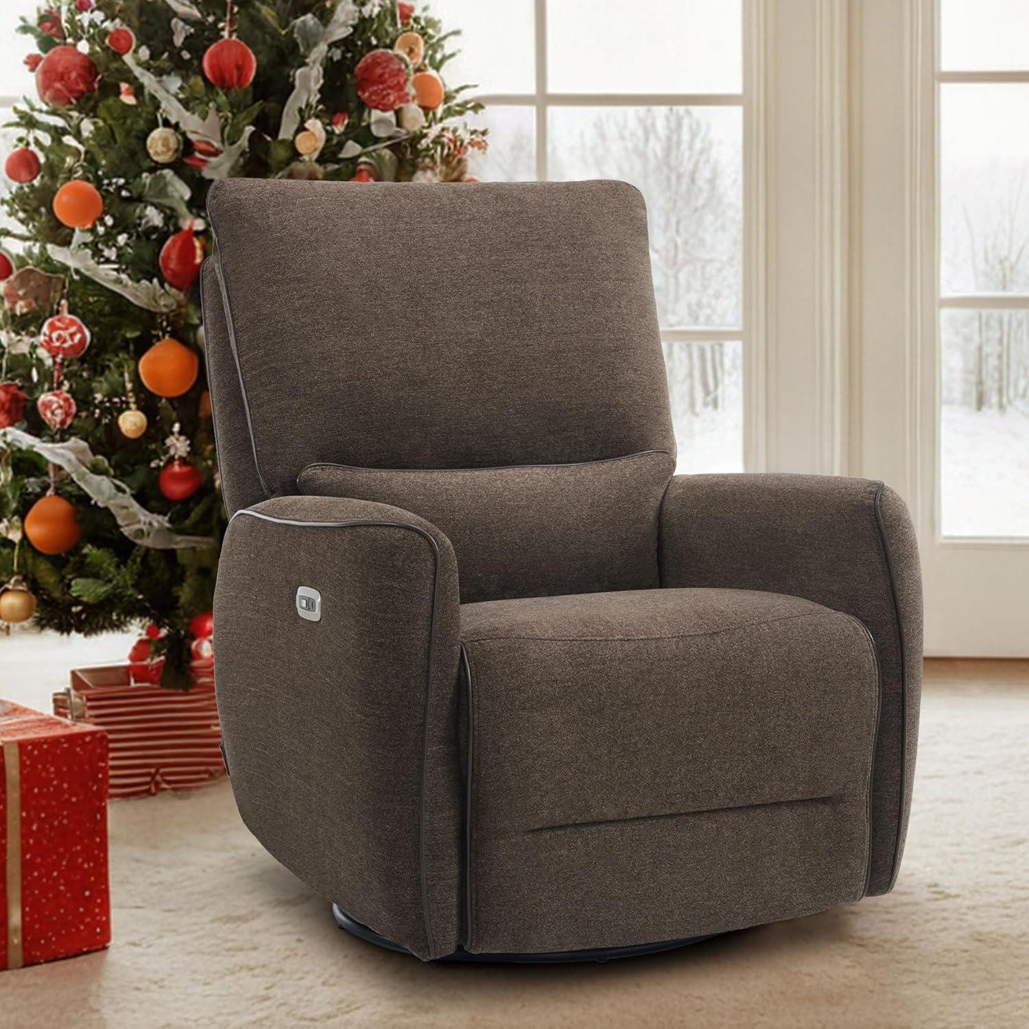 Swivel Glider Power Recliner Chair, Electric Rocker Recliner Chairs with USB Ports For Nursery, Fabric