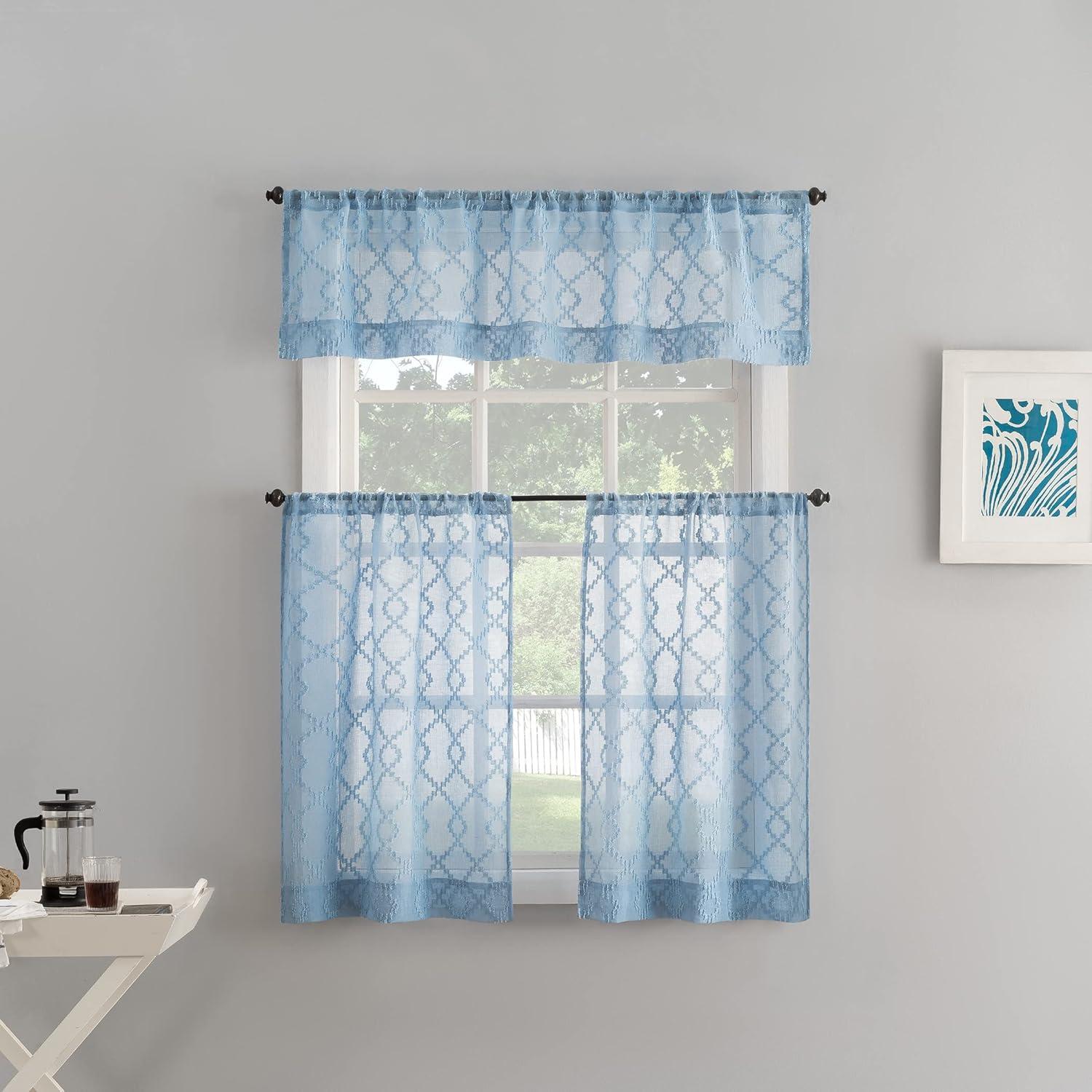 Tranquil Blue 24" Sheer Polyester Rod Pocket Curtain Set