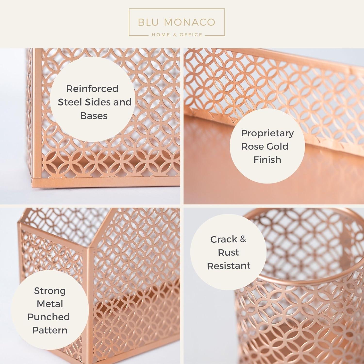 Blu Monaco 6 Piece Rose Gold Desk Organizer Set - Desk Sets- Office Set- Rose Gold Desk Accessories - Desktop Organization