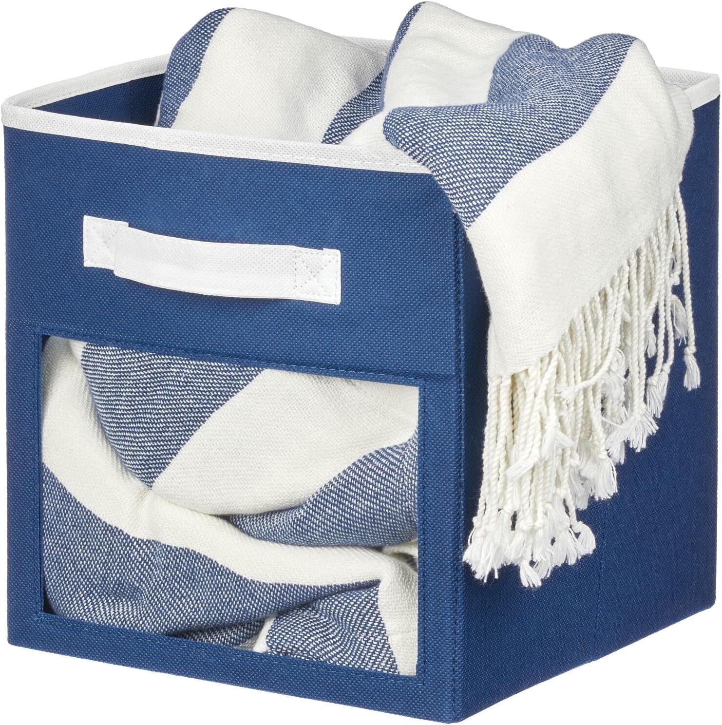 mDesign Fabric Nursery Storage Cube with Front Window, 4 Pack - Navy Blue/White