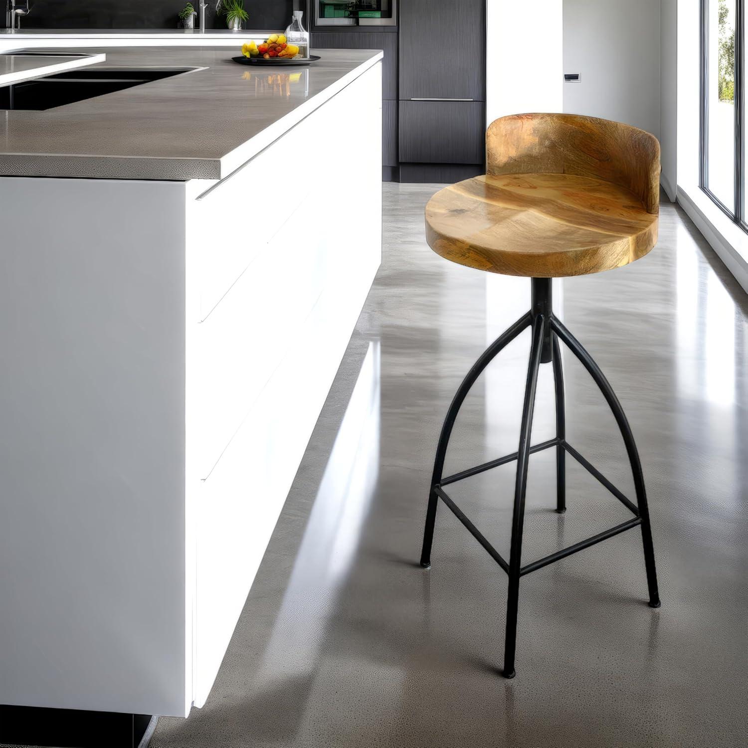 The Urban Port 30-35" Industrial Style Adjustable Swivel Stool with Backrest and Height Options Brown/Black