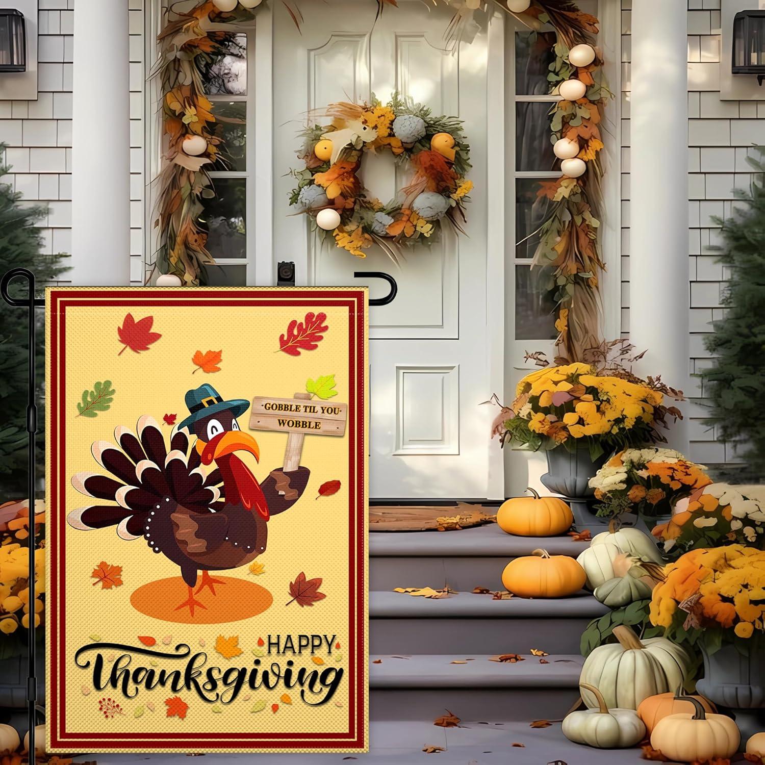 Thanksgiving Garden Flag,Happy Thanksgiving Flags 12 x 18 Inch Thanksgiving House Flag Double-Sided 2 Layer Thanksgiving Turkey House Flag For Thanksgiving Decoration