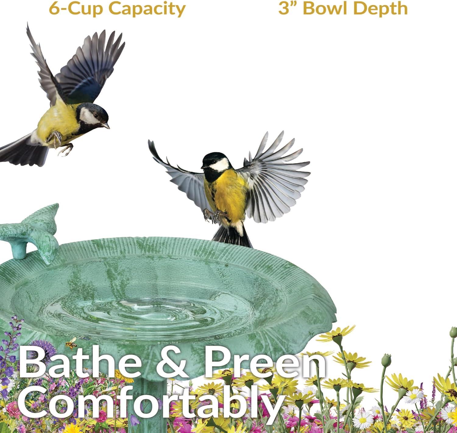 Garden Visitor Freestanding Cast Aluminum Outdoor Bird Bath