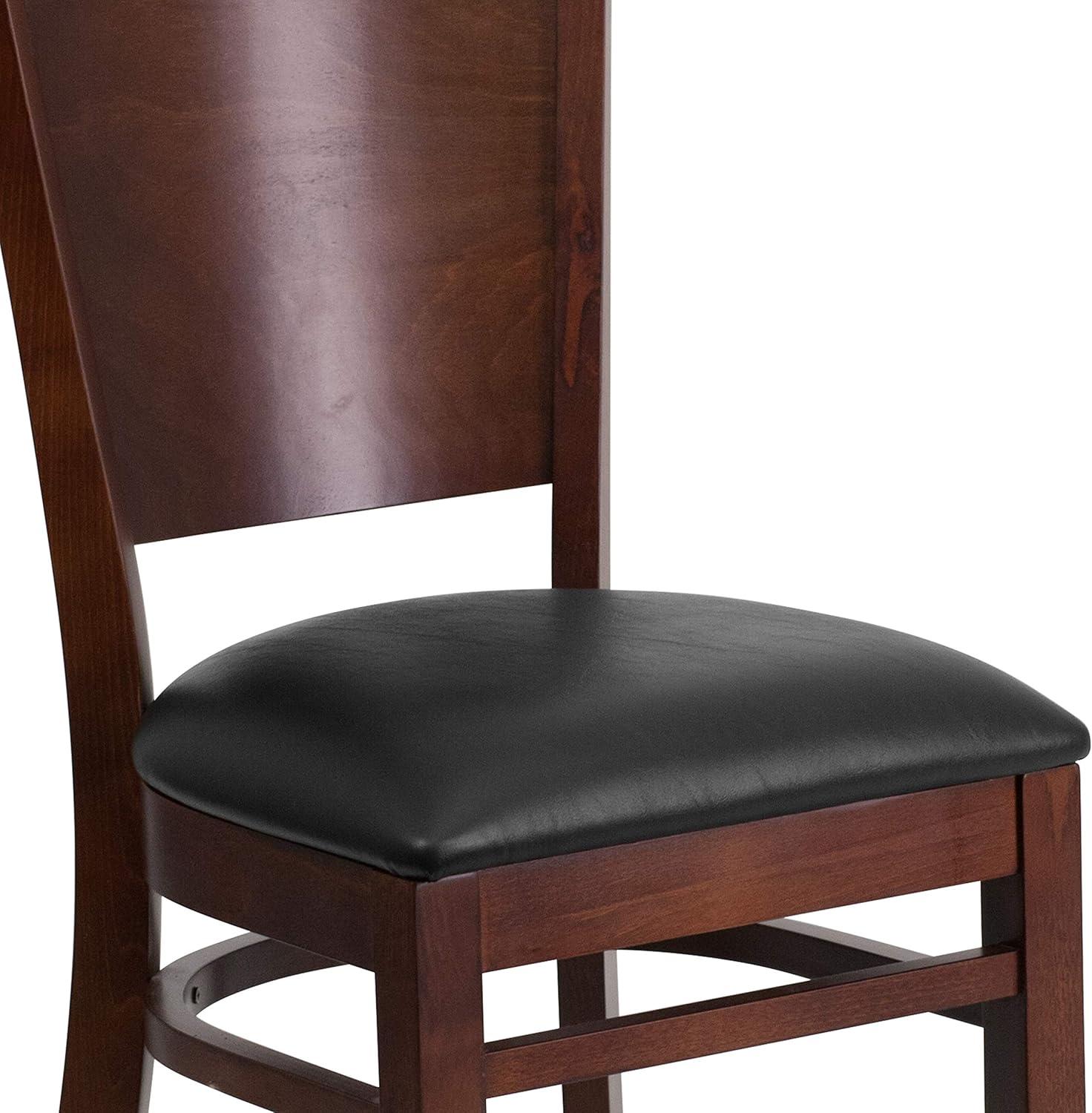Flash Furniture Lacey Series Solid Back Walnut Wood Restaurant Chair - Black Vinyl Seat