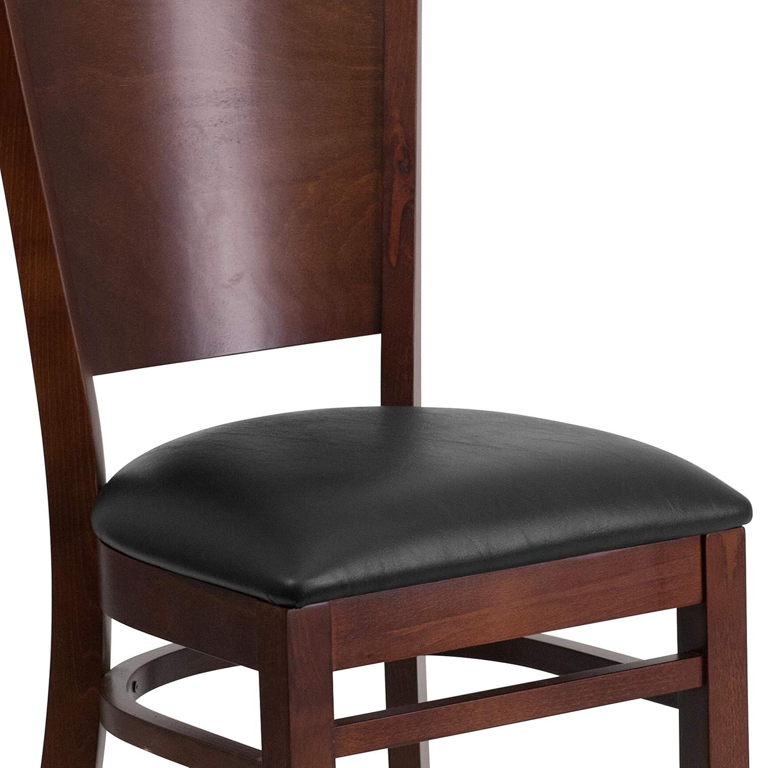 Flash Furniture Lacey Series Solid Back Walnut Wood Restaurant Chair - Black Vinyl Seat