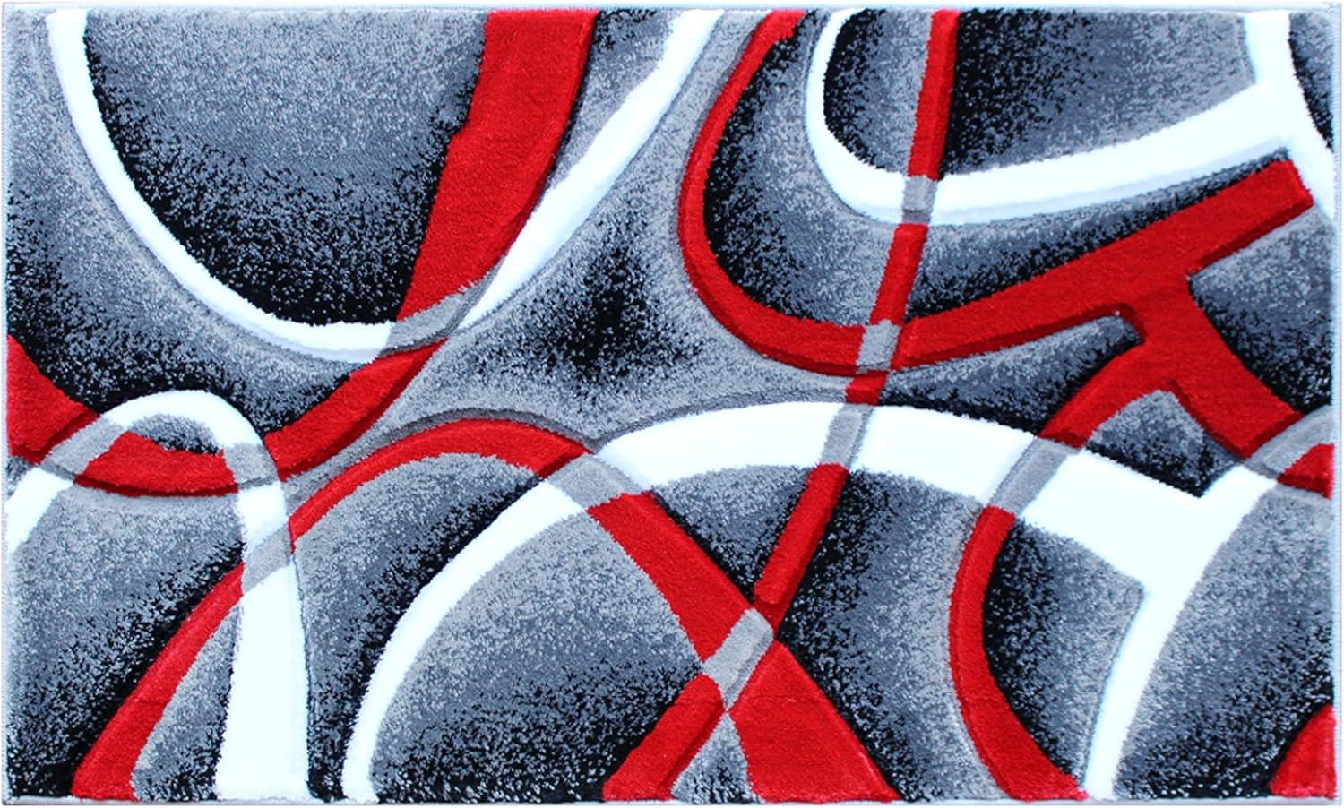 Flash Furniture Atlan Collection Abstract Area Rug - High Pile Red Olefin Rug - 4' x 4' Round Area Rug - Jute Backing - Hallway, Entryway, Bedroom