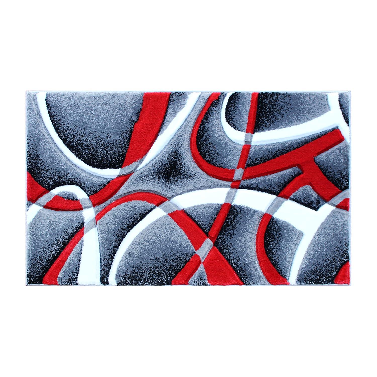 Flash Furniture Atlan Collection Abstract Area Rug - High Pile Red Olefin Rug - 4' x 4' Round Area Rug - Jute Backing - Hallway, Entryway, Bedroom