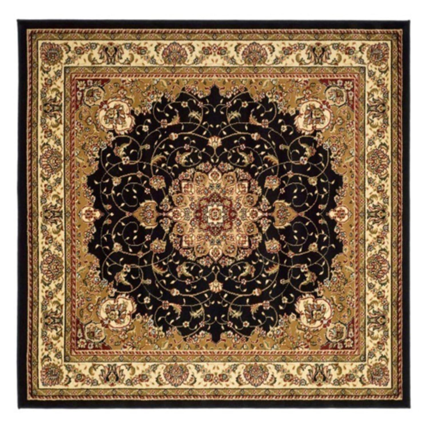 Lyndhurst LNH329 Power Loomed Area Rug - Black/Ivory - 4' Round - Safavieh