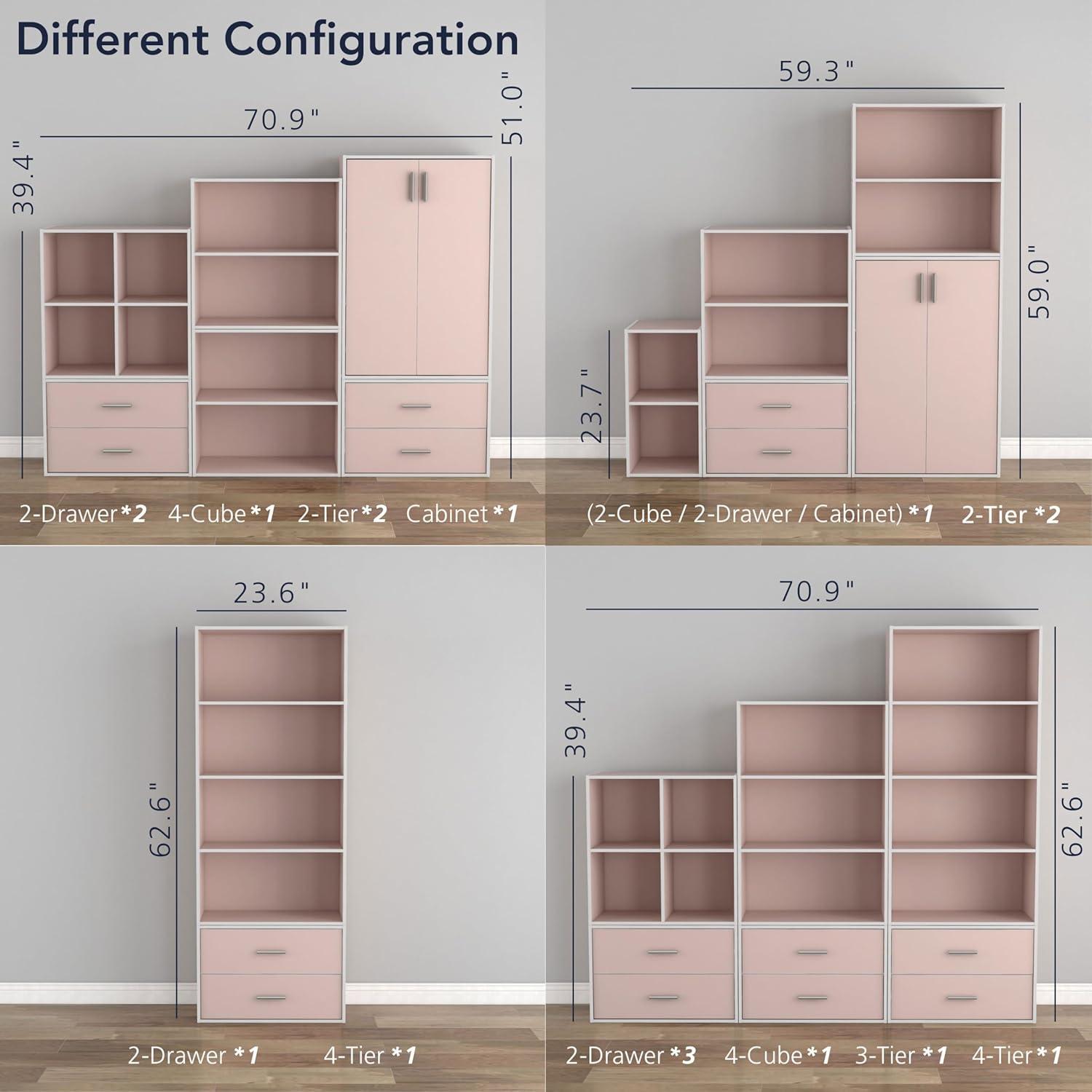 24/7 Shop At Home 35.3" Silkpath Modern 3 Tier Stackable and Modular Bookcase Light Pink