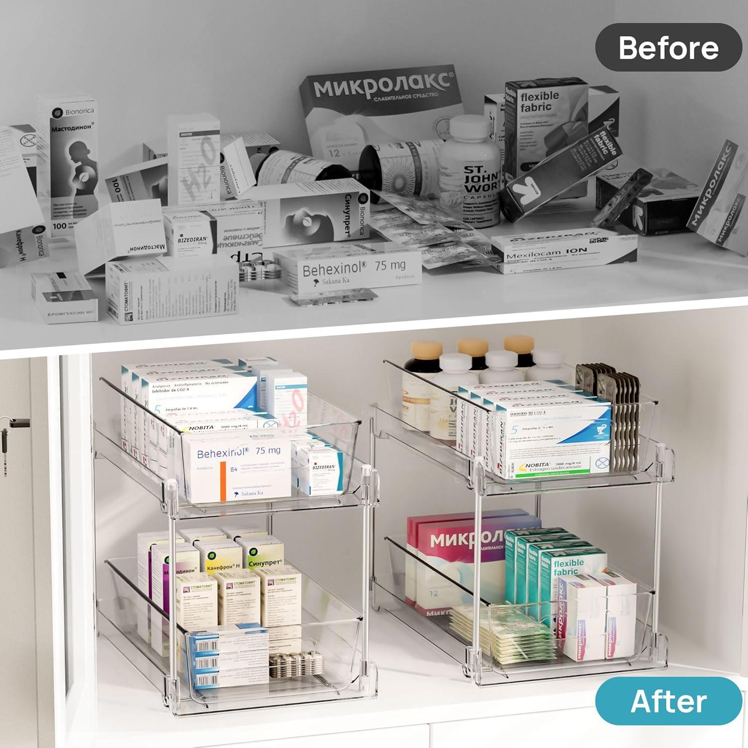 Rakbon 2 Tier Clear Under Sink Organizers 4 Pack
