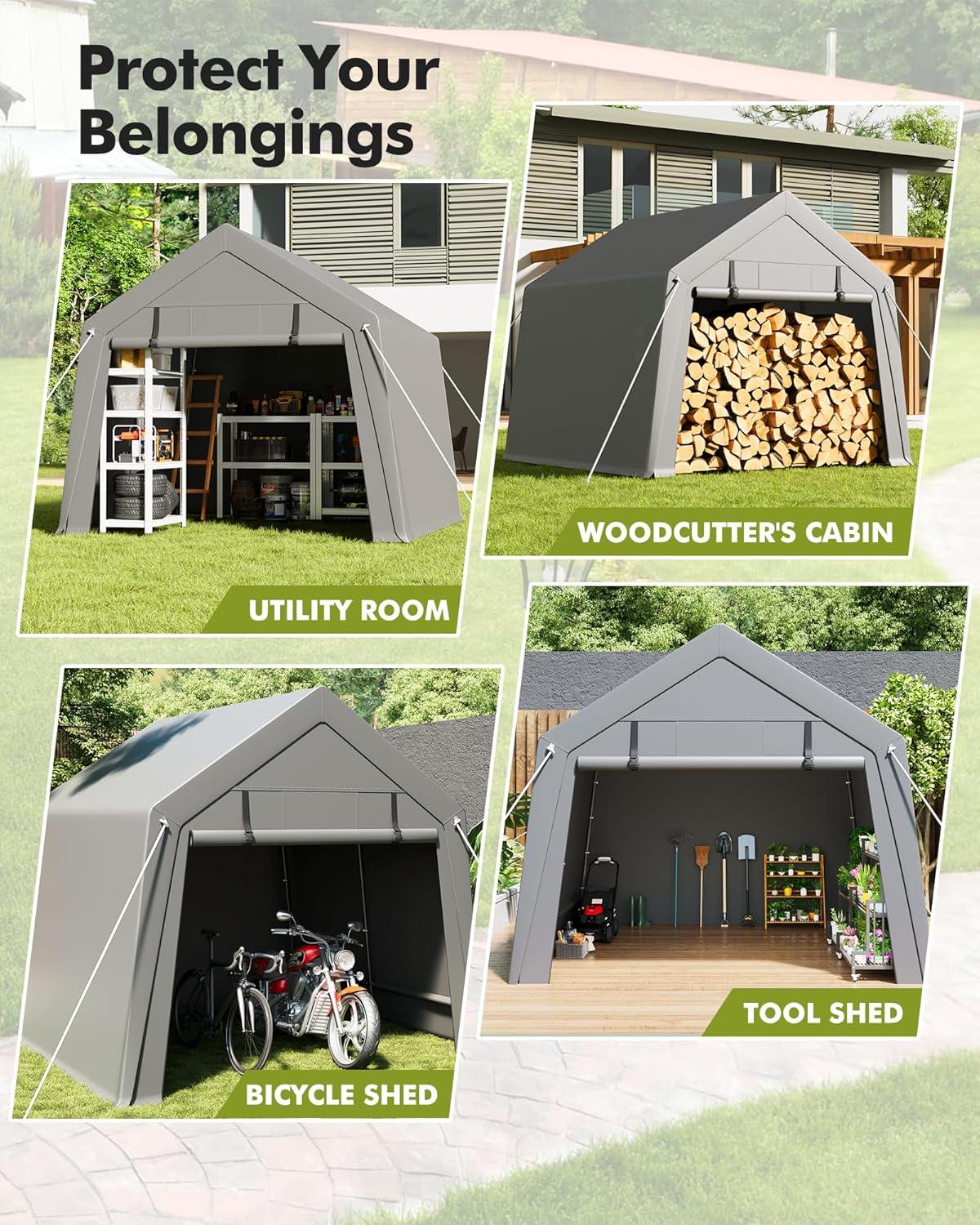 babevy Motorcycle Storage Shed, Heavy Duty Portable Tent With Rolled Zipper Door in , 84" H x 72" W x 72" D