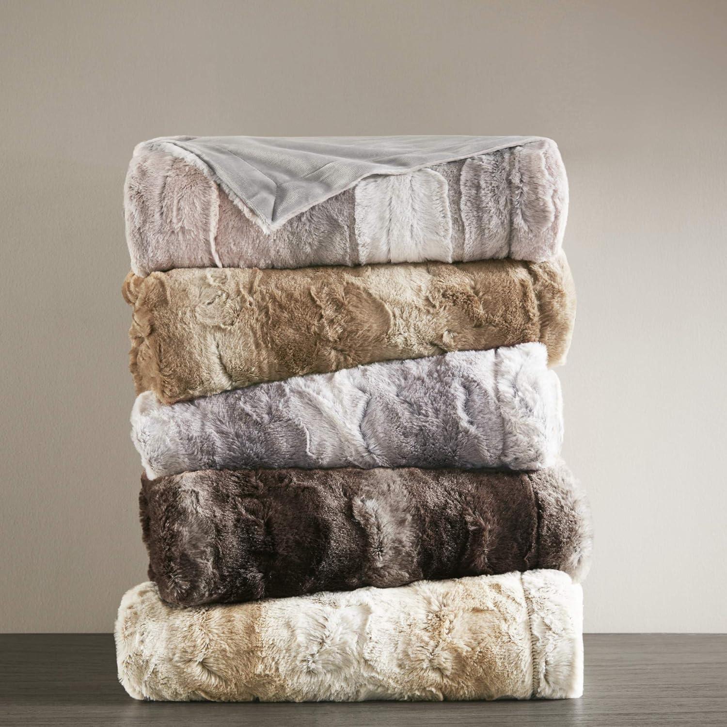 80"x96" Marselle Faux Fur Oversized Bed Throw Blanket Gray