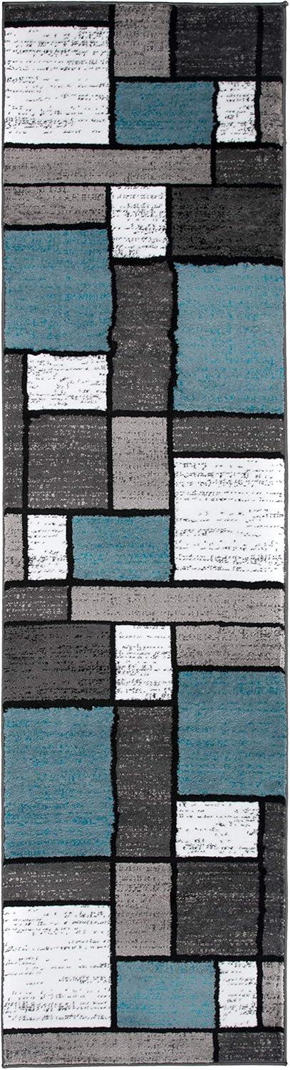 World Rug Gallery Contemporary Modern Boxed Color Block Blue Gray 2'x10' Runner Rug