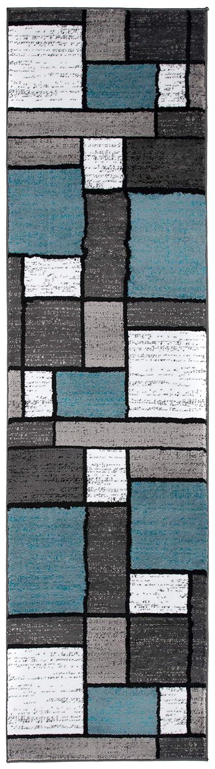 World Rug Gallery Contemporary Modern Boxed Color Block Blue Gray 2'x10' Runner Rug