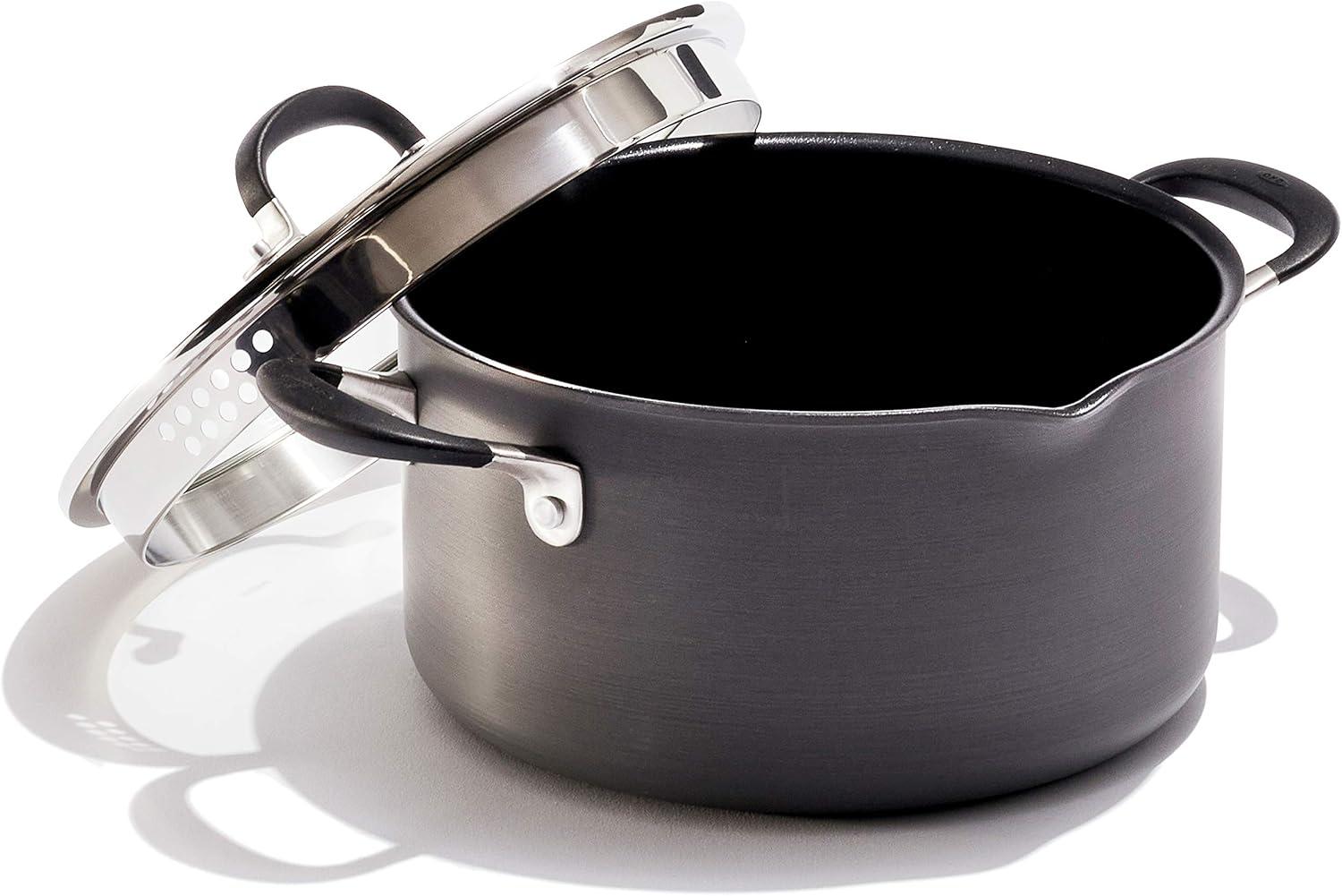 6-Quart Black Non-Stick Aluminum Stock Pot with Lid