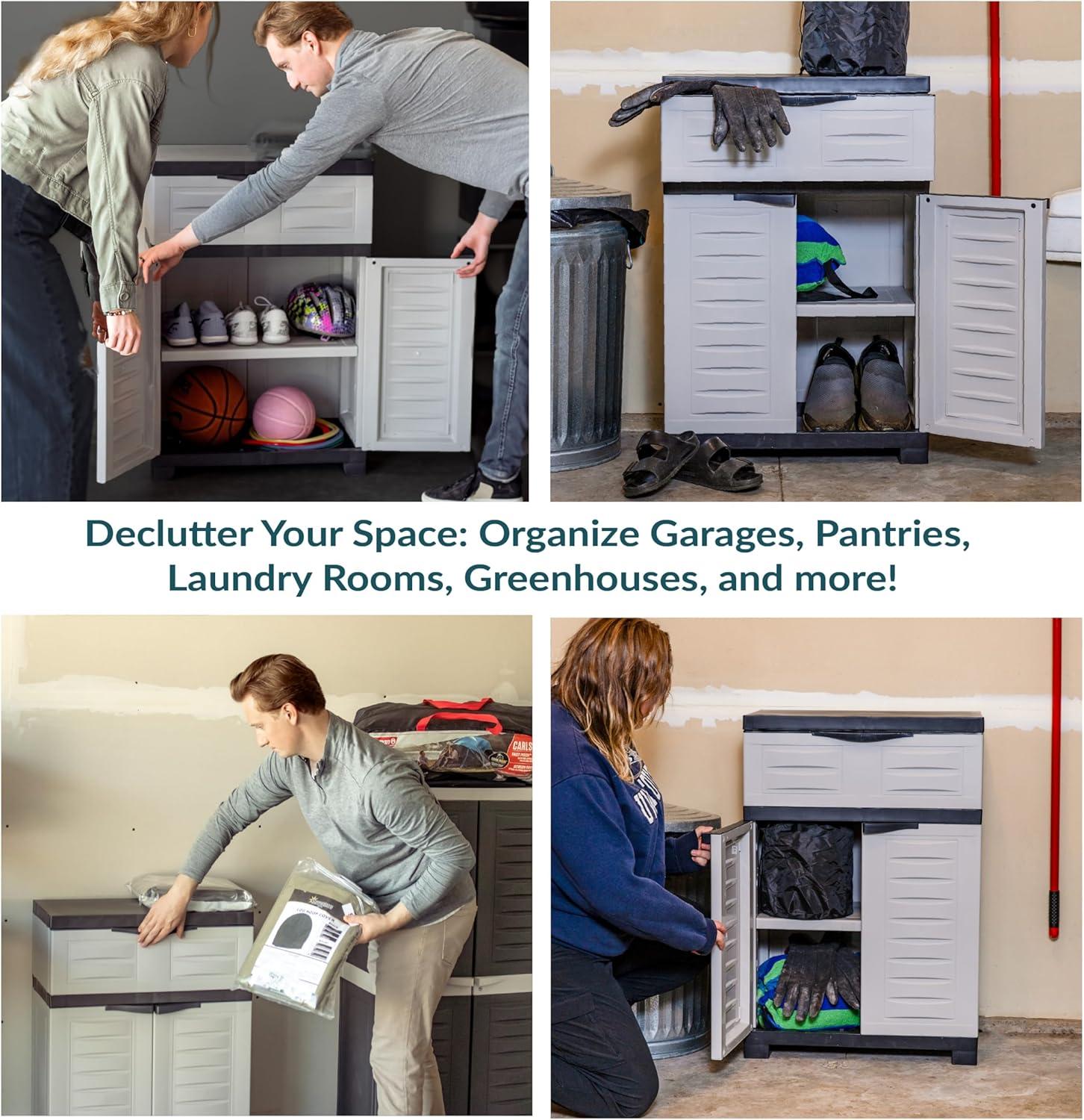 Sunnydaze Versatile Plastic Storage Cabinet with Adjustable Shelf - Gray with Charcoal Trim - 34.5"
