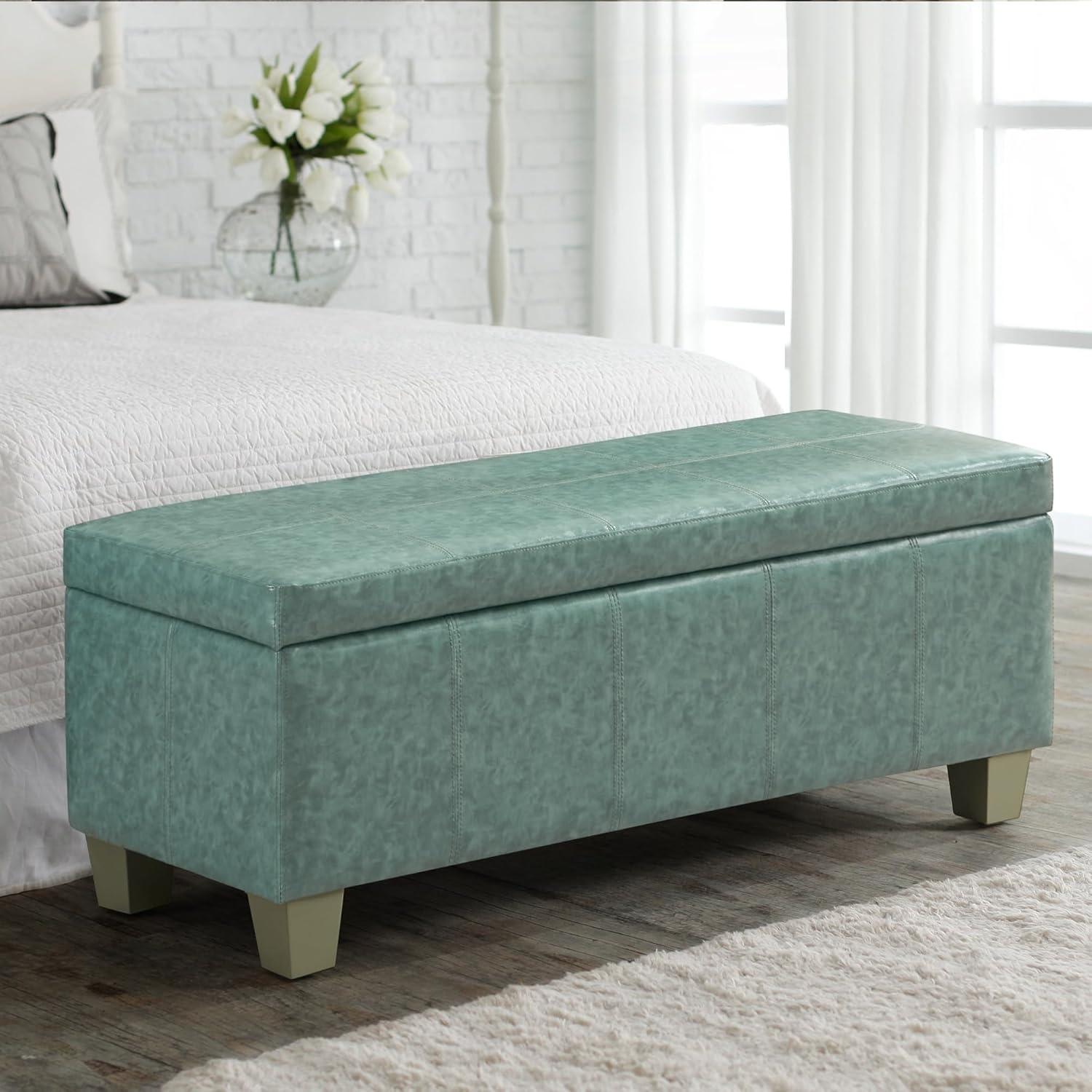 Ebern Designs Faux Leather Storage Ottoman, Rectangle Upholstered End Of Bed Storage Bench,  Stitch Tufted Bedroom Bench With Storage, Entryway Large Storage Ottoman With Wooden Legs