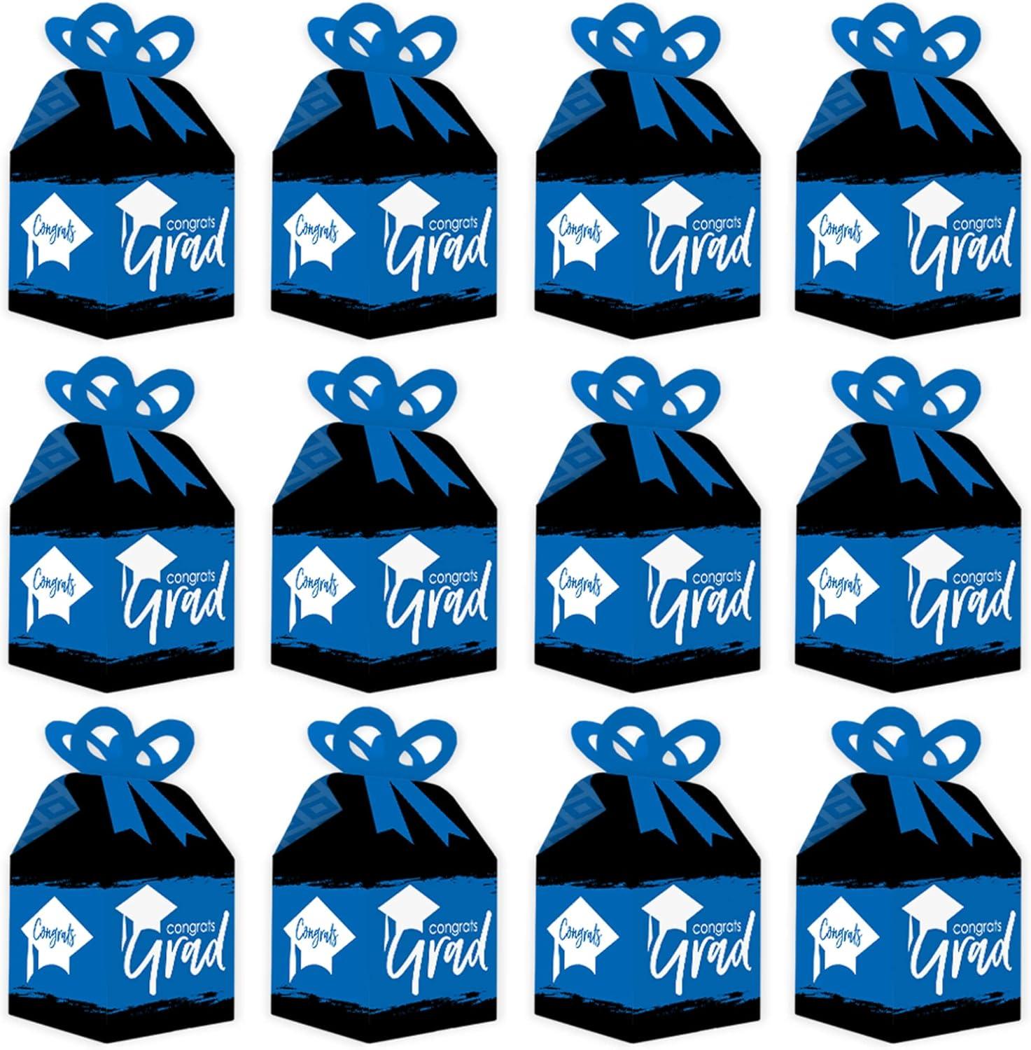 Big Dot of Happiness Blue Grad - Best is Yet to Come - Square Favor Gift Boxes -  Royal Blue Graduation Party Bow Boxes - Set of 12