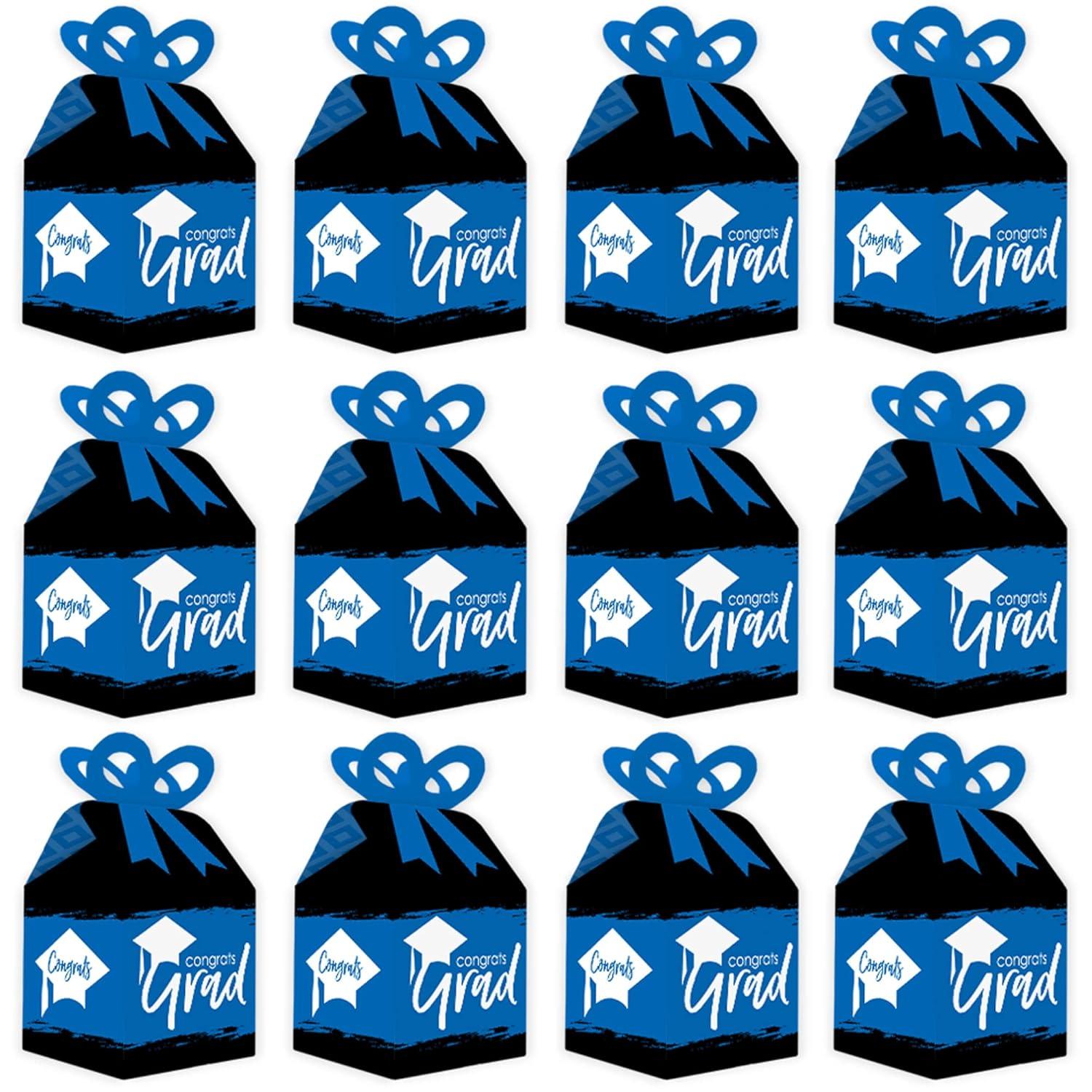 Big Dot of Happiness Blue Grad - Best is Yet to Come - Square Favor Gift Boxes -  Royal Blue Graduation Party Bow Boxes - Set of 12