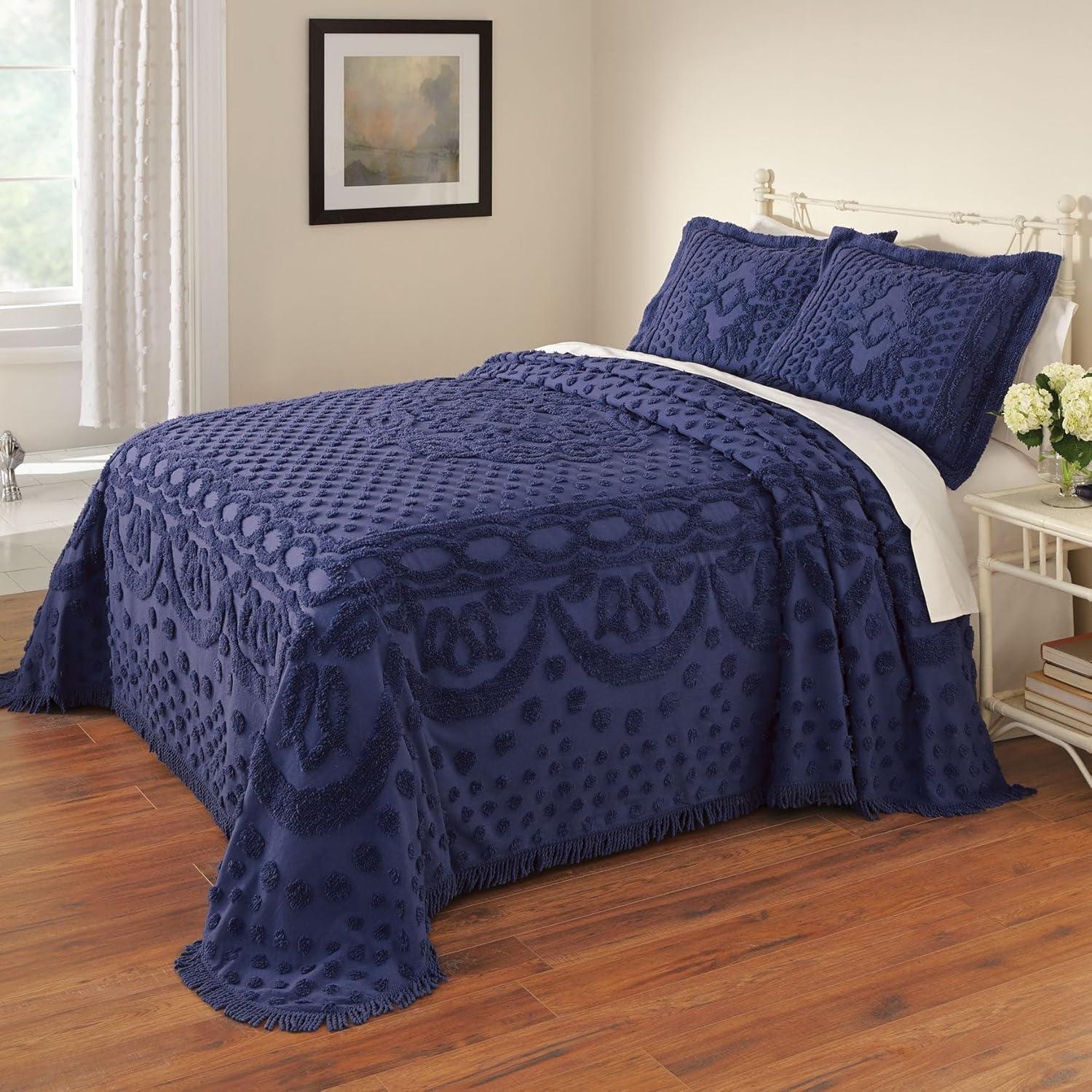 BrylaneHome Georgia Chenille Bedspread - Queen, Blue